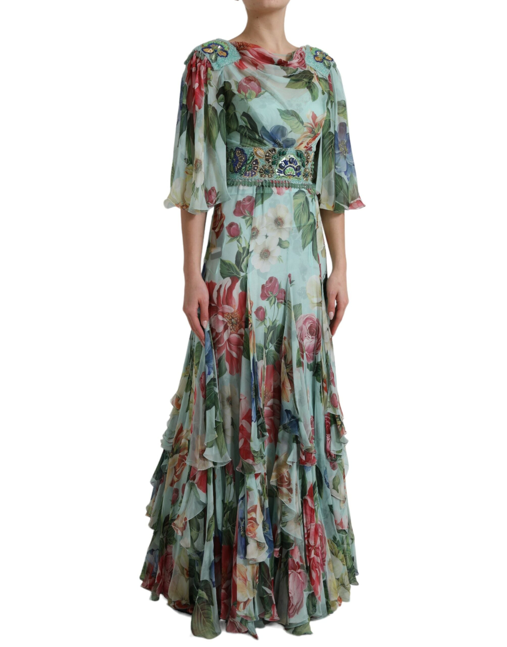Dolce & Gabbana Blue tiered maxi dress with floral print-2