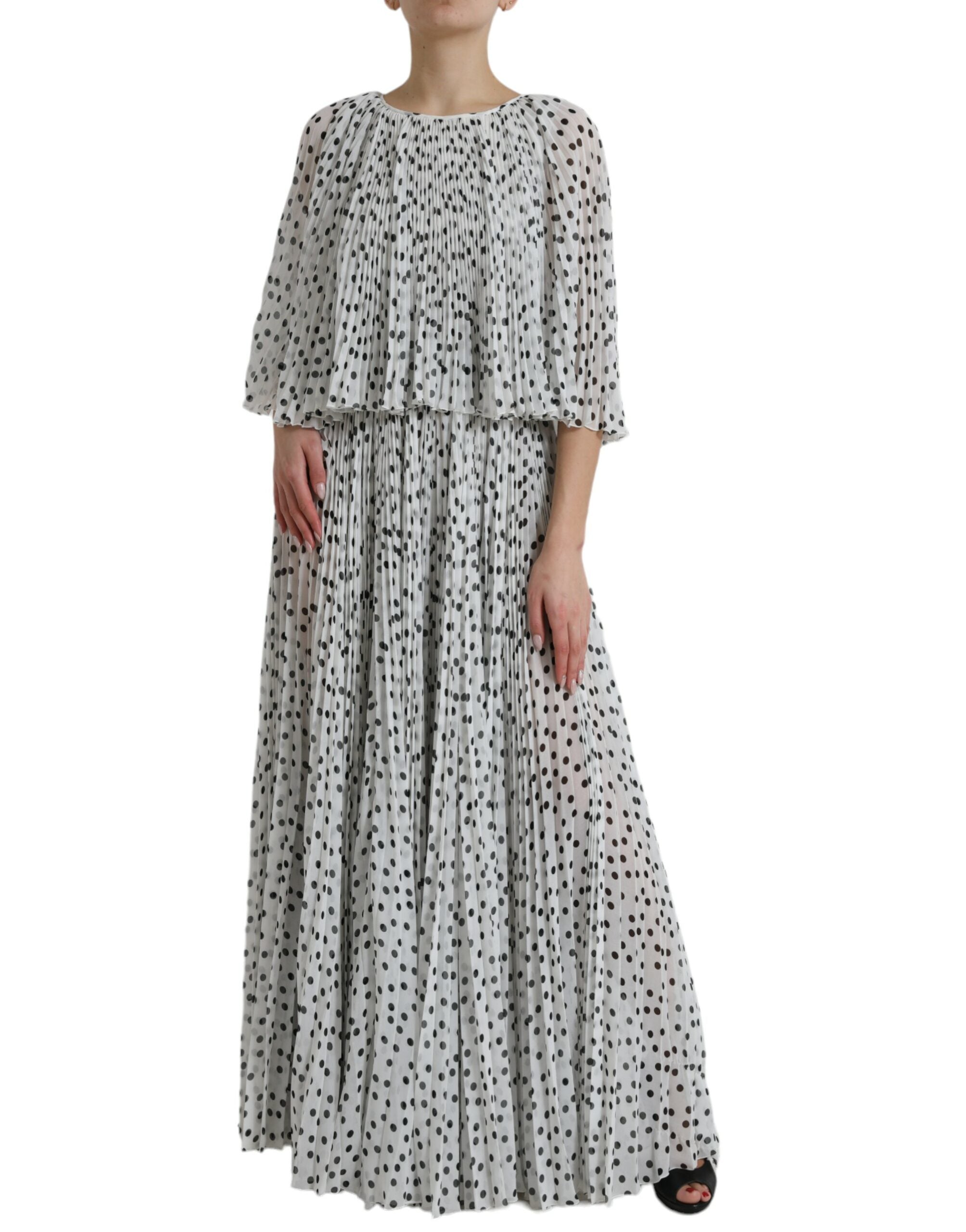 Dolce & Gabbana White polka dot maxi dress in A-line with pleats-2