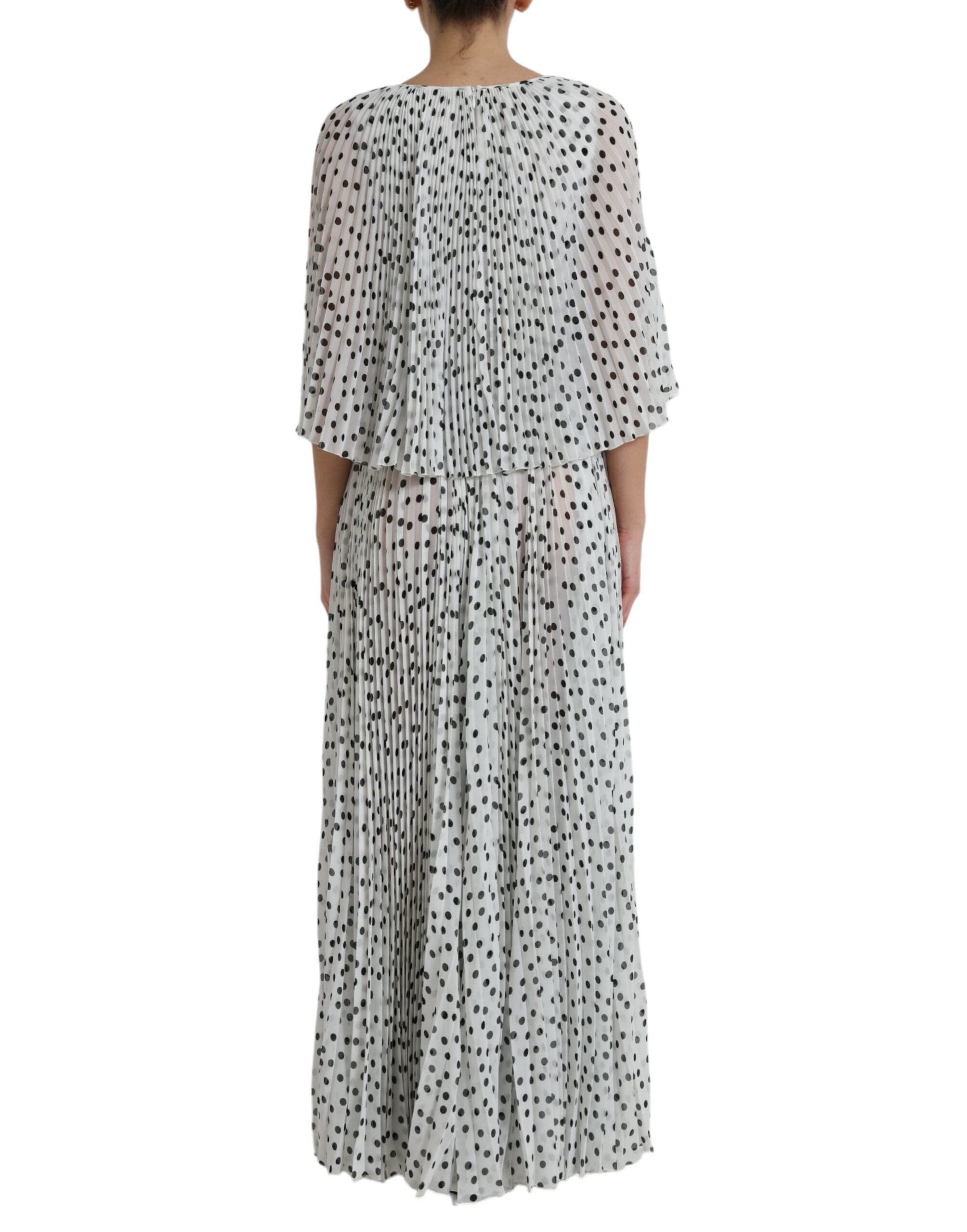 Dolce & Gabbana White polka dot maxi dress in A-line with pleats-3