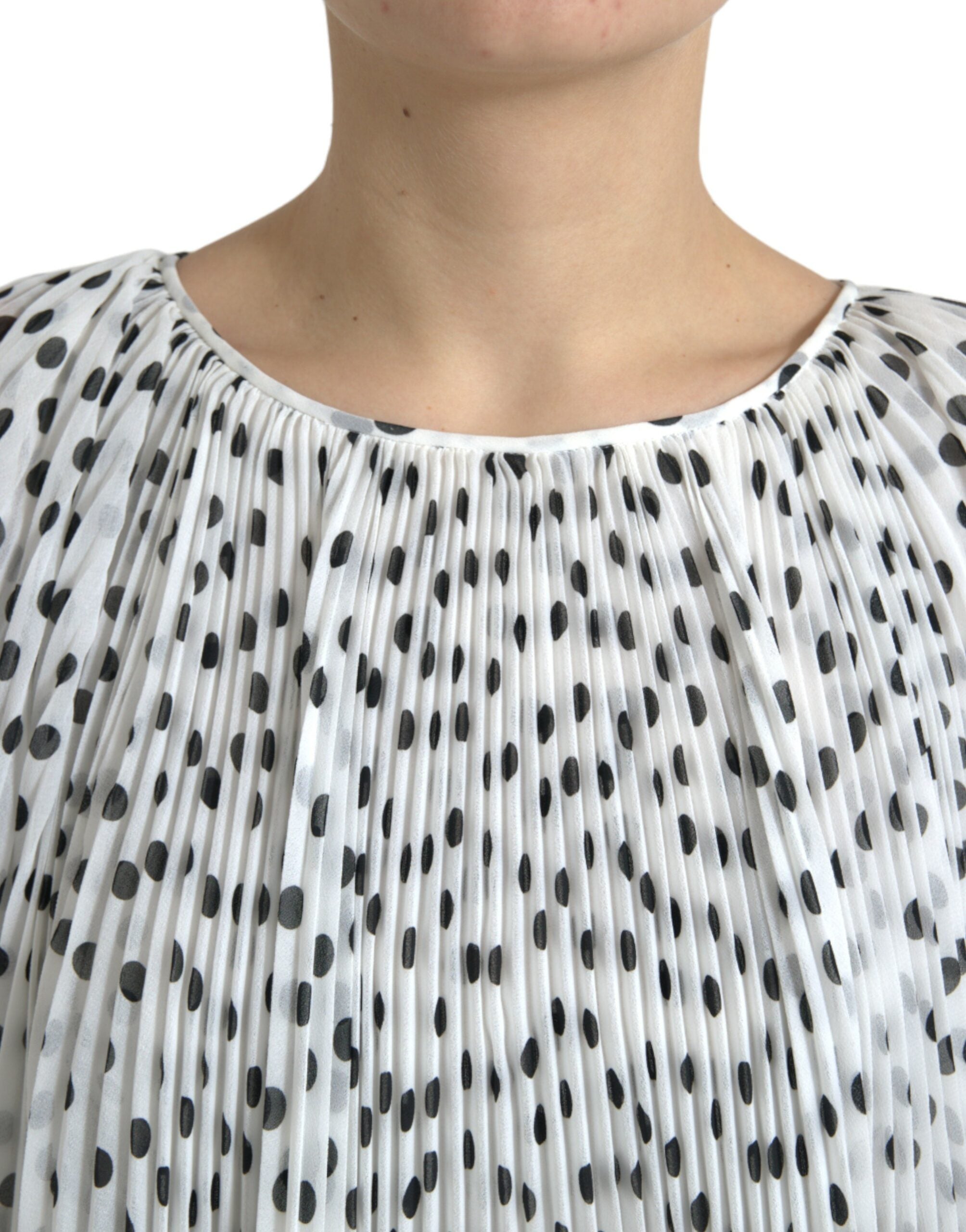 Dolce & Gabbana White polka dot maxi dress in A-line with pleats-4