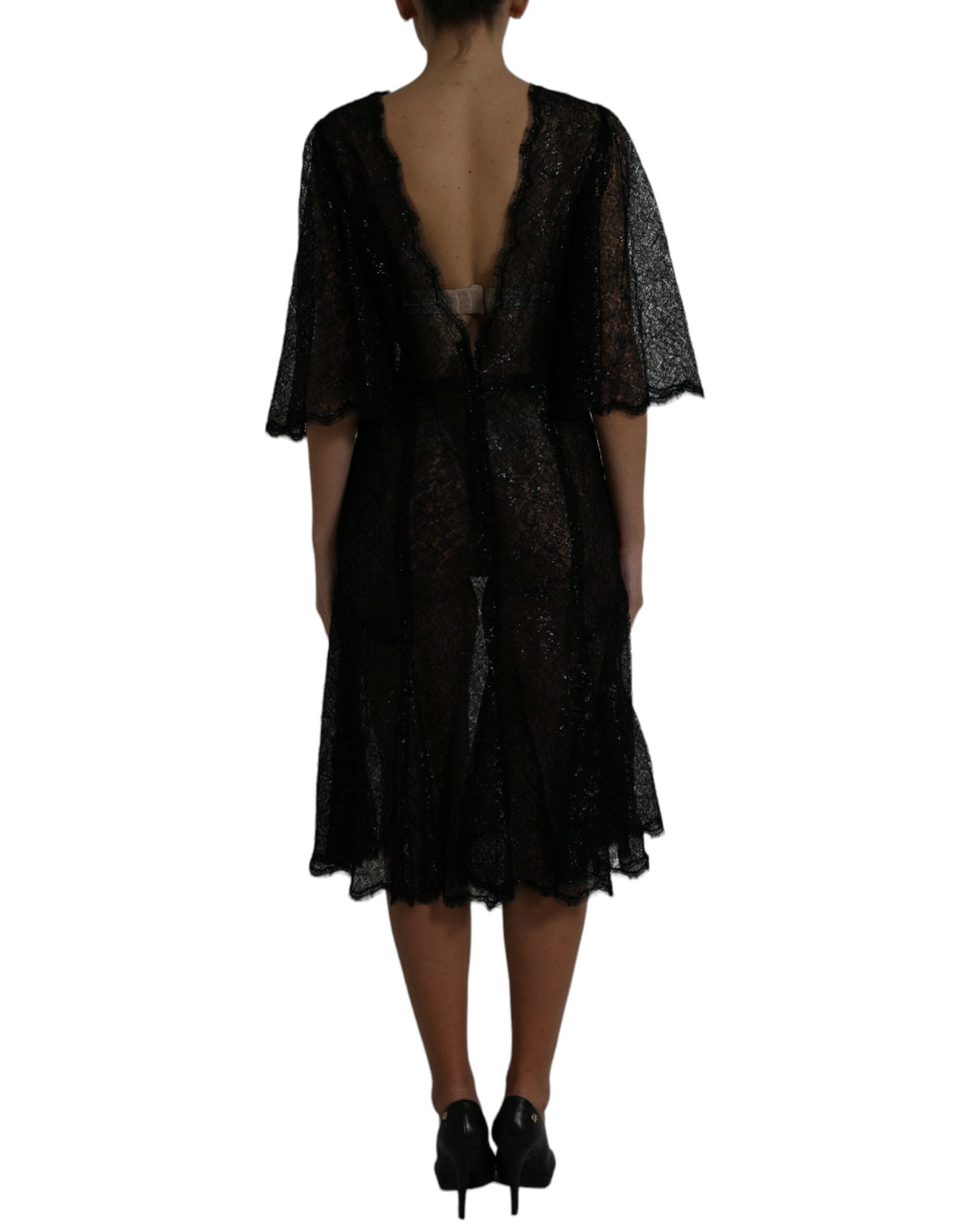 Dolce & Gabbana Schwarzes Midikleid mit floraler Spitze in A-Linie-3