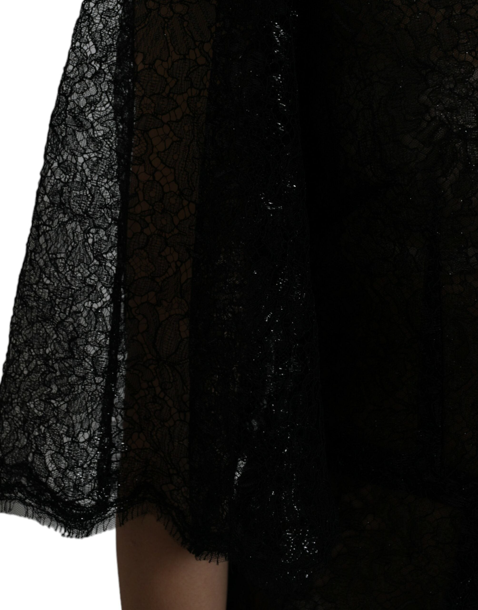 Dolce & Gabbana Schwarzes Midikleid mit floraler Spitze in A-Linie-5