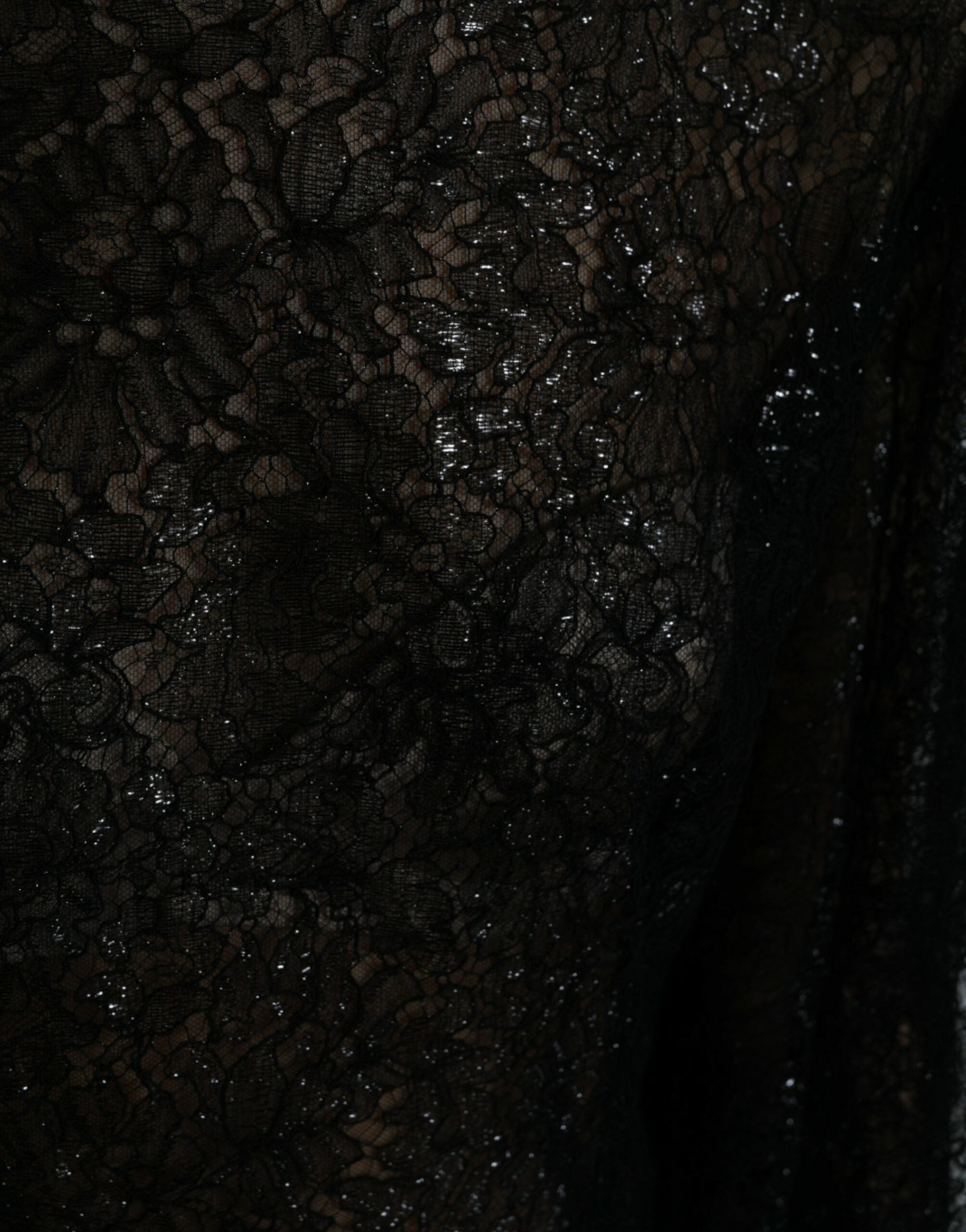 Dolce & Gabbana Schwarzes Midikleid mit floraler Spitze in A-Linie-6