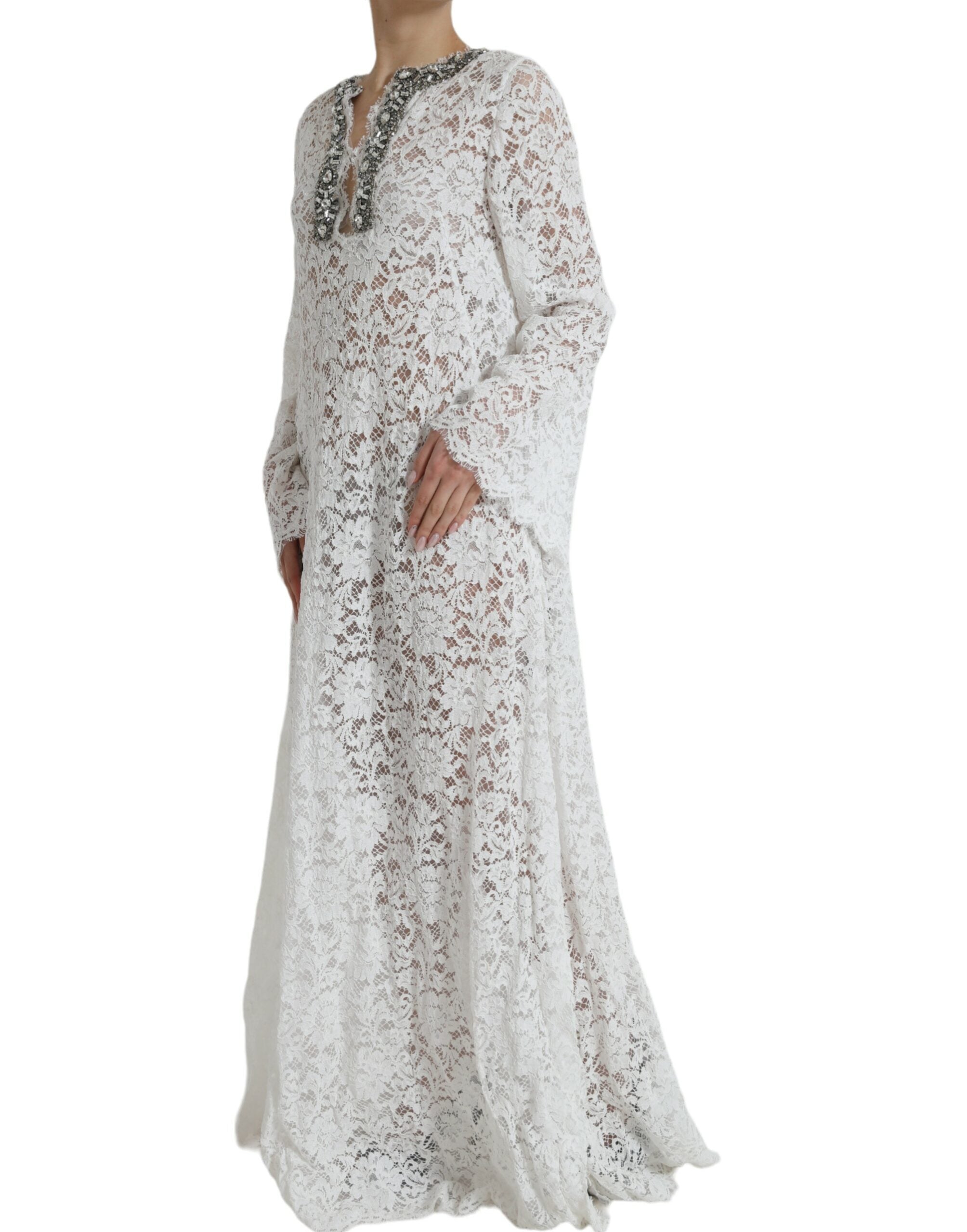 Dolce & Gabbana White, crystal-embellished lace sheath dress-2