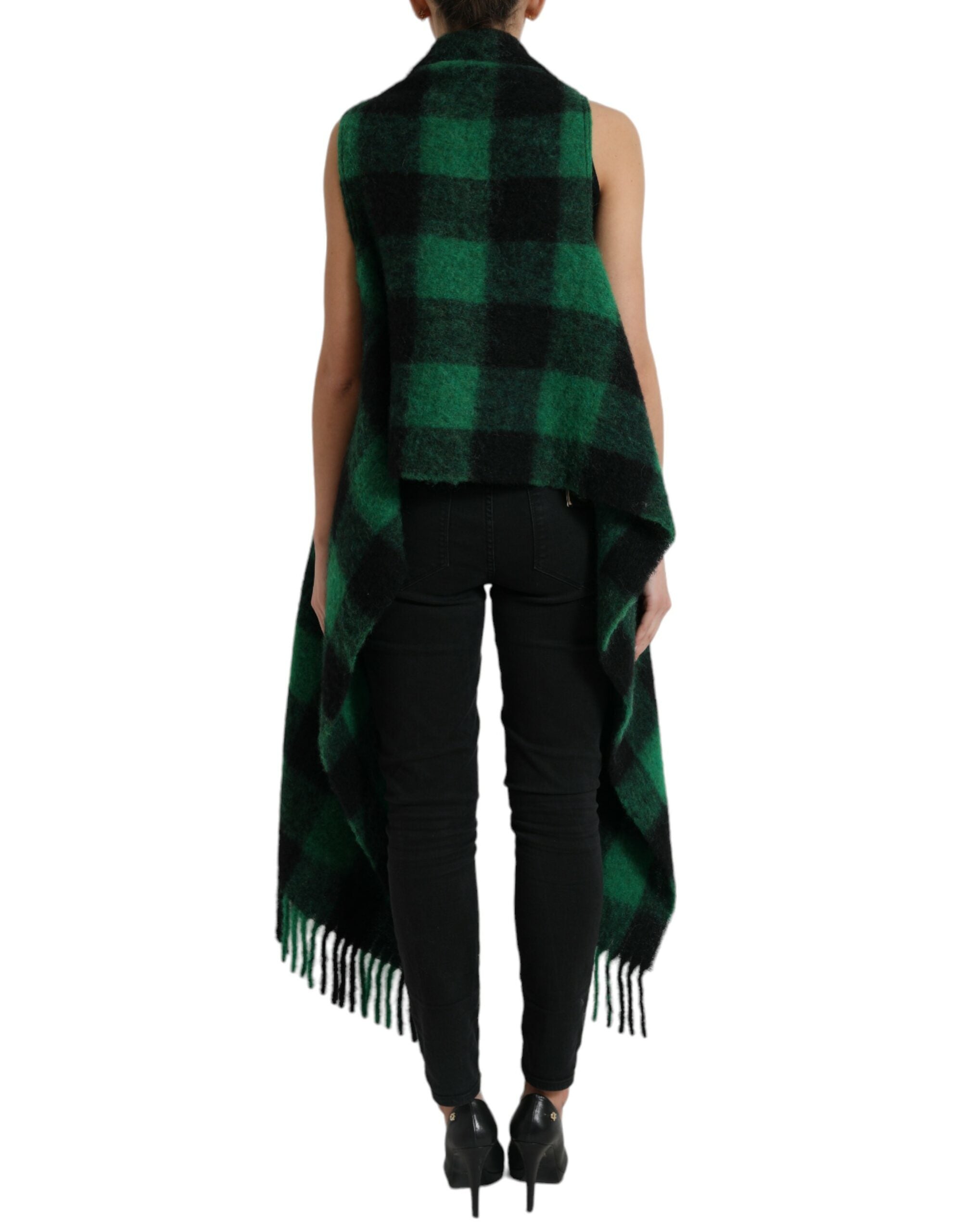 Dolce & Gabbana Black Green Buffalo Check Poncho Coat Jacket-3
