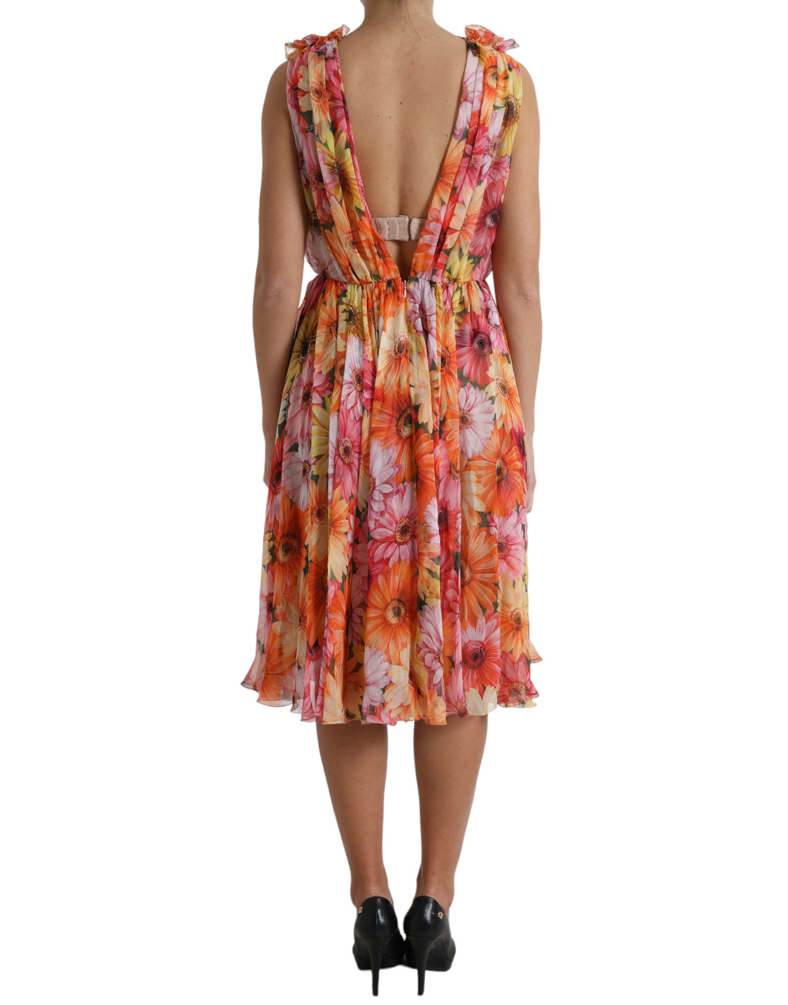 Vestido midi de seda multicolor con estampado de girasoles de Dolce & Gabbana-3