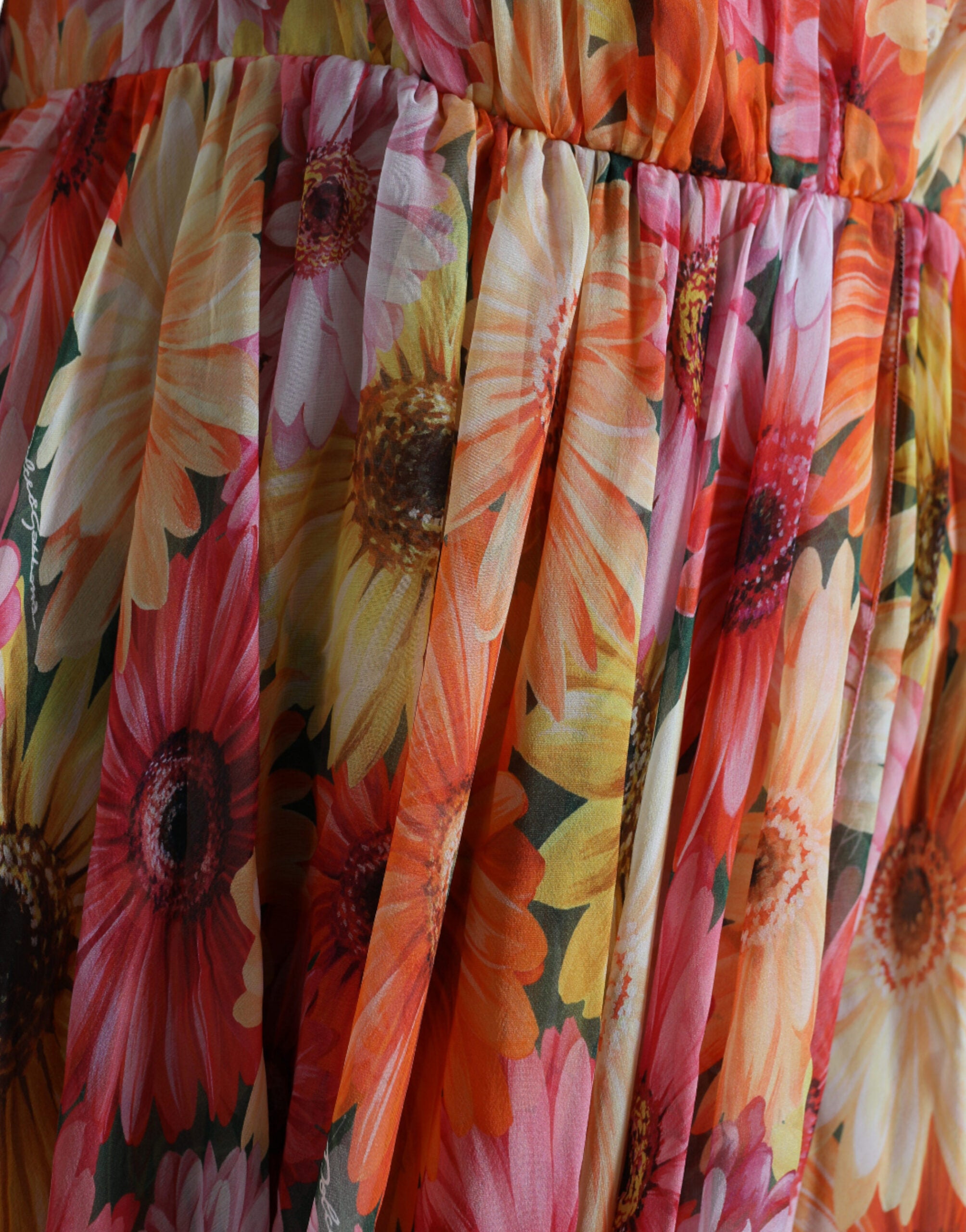 Vestido midi de seda multicolor con estampado de girasoles de Dolce & Gabbana-5