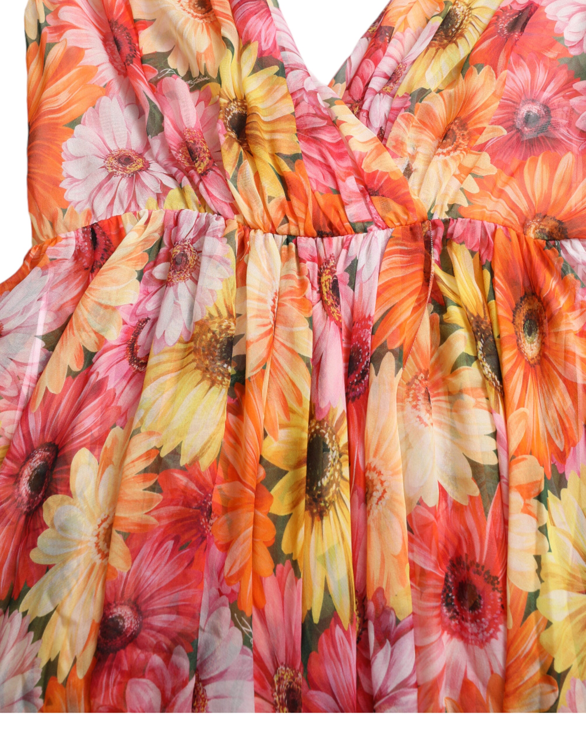 Vestido midi de seda multicolor con estampado de girasoles de Dolce & Gabbana-6