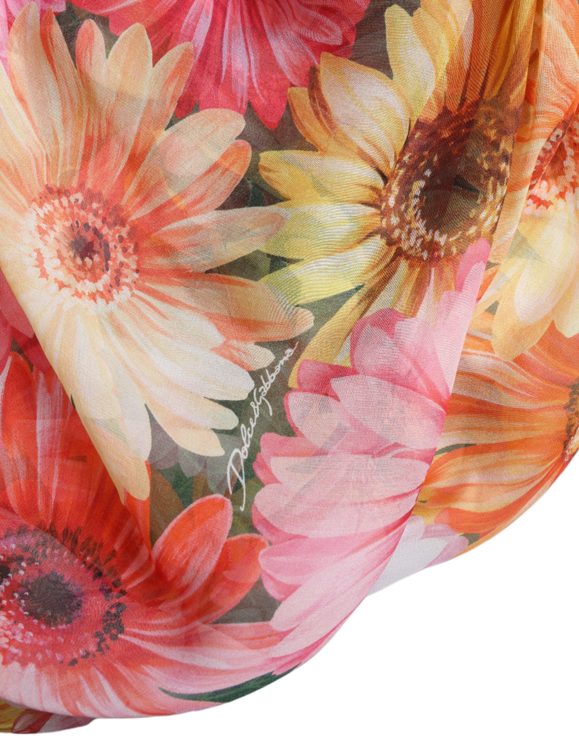 Vestido midi de seda multicolor con estampado de girasoles de Dolce & Gabbana-7