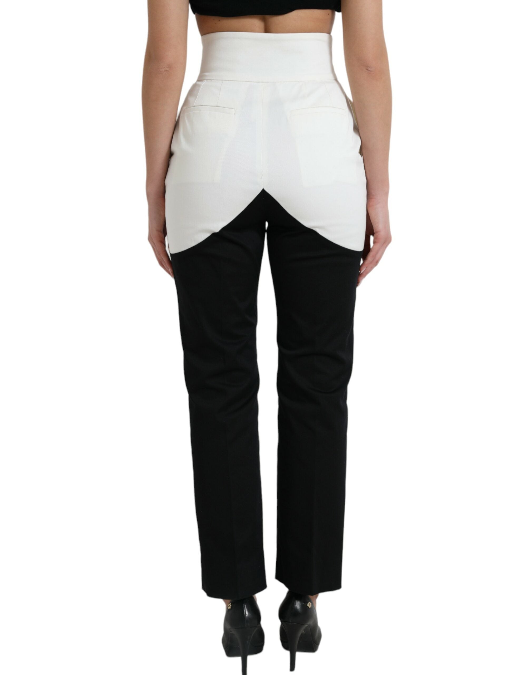 Pantalones cónicos de algodón blanco y negro con cintura recortada de Dolce & Gabbana-3