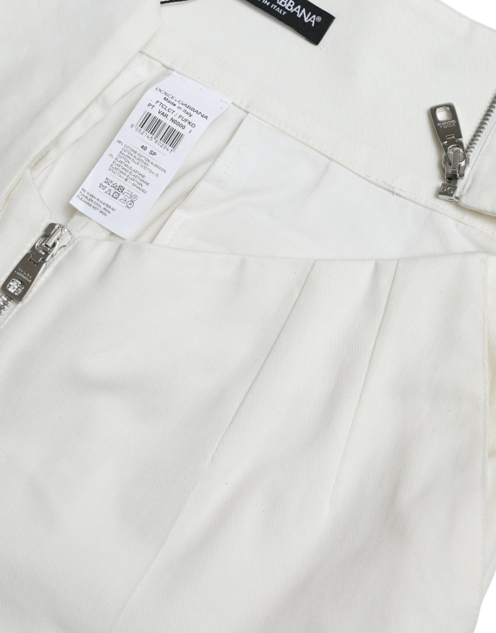Pantalones cónicos de algodón blanco y negro con cintura recortada de Dolce & Gabbana-5