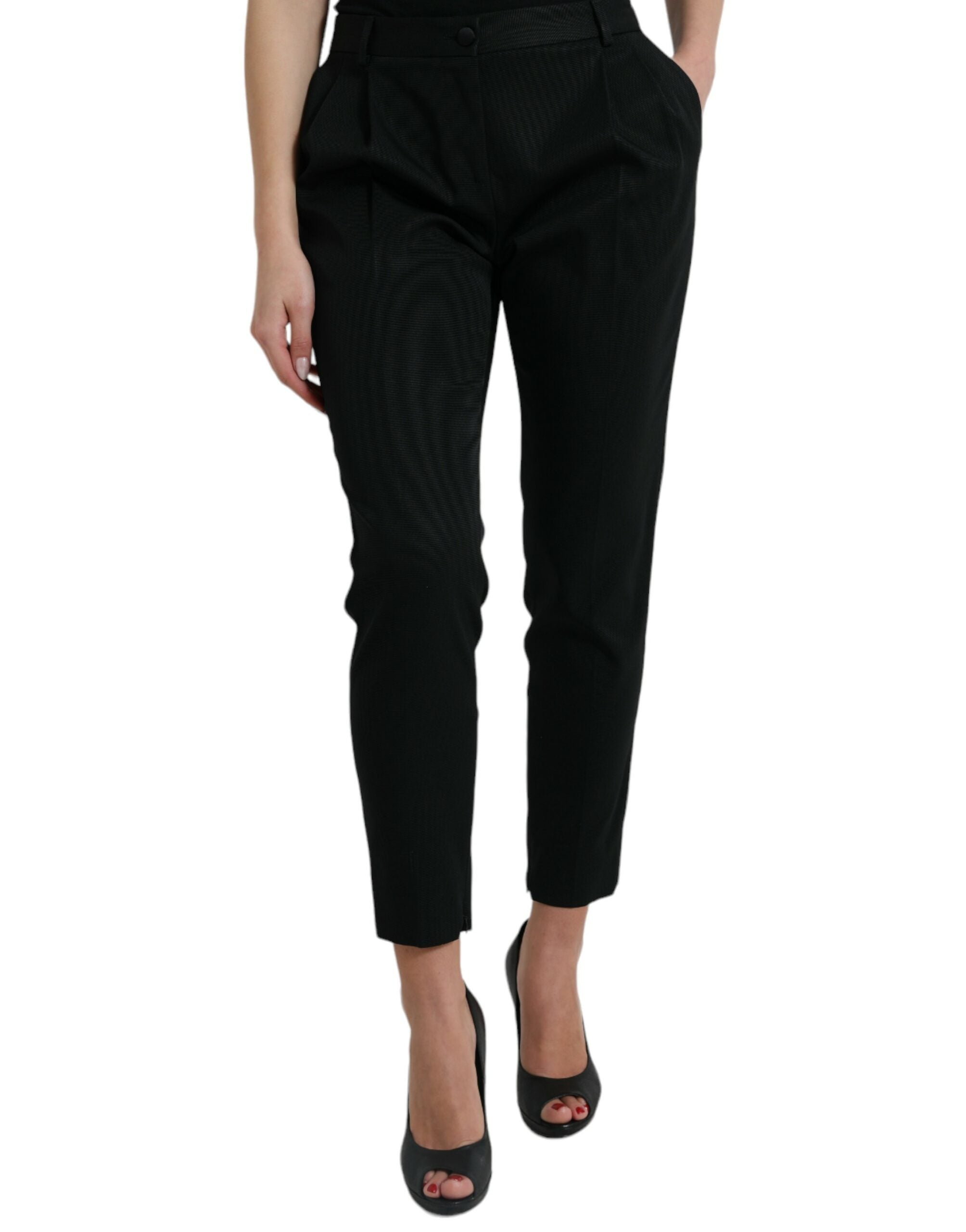 Dolce & Gabbana Schwarze Wollhose mit hoher Taille und konisch zulaufendem Schnitt-1
