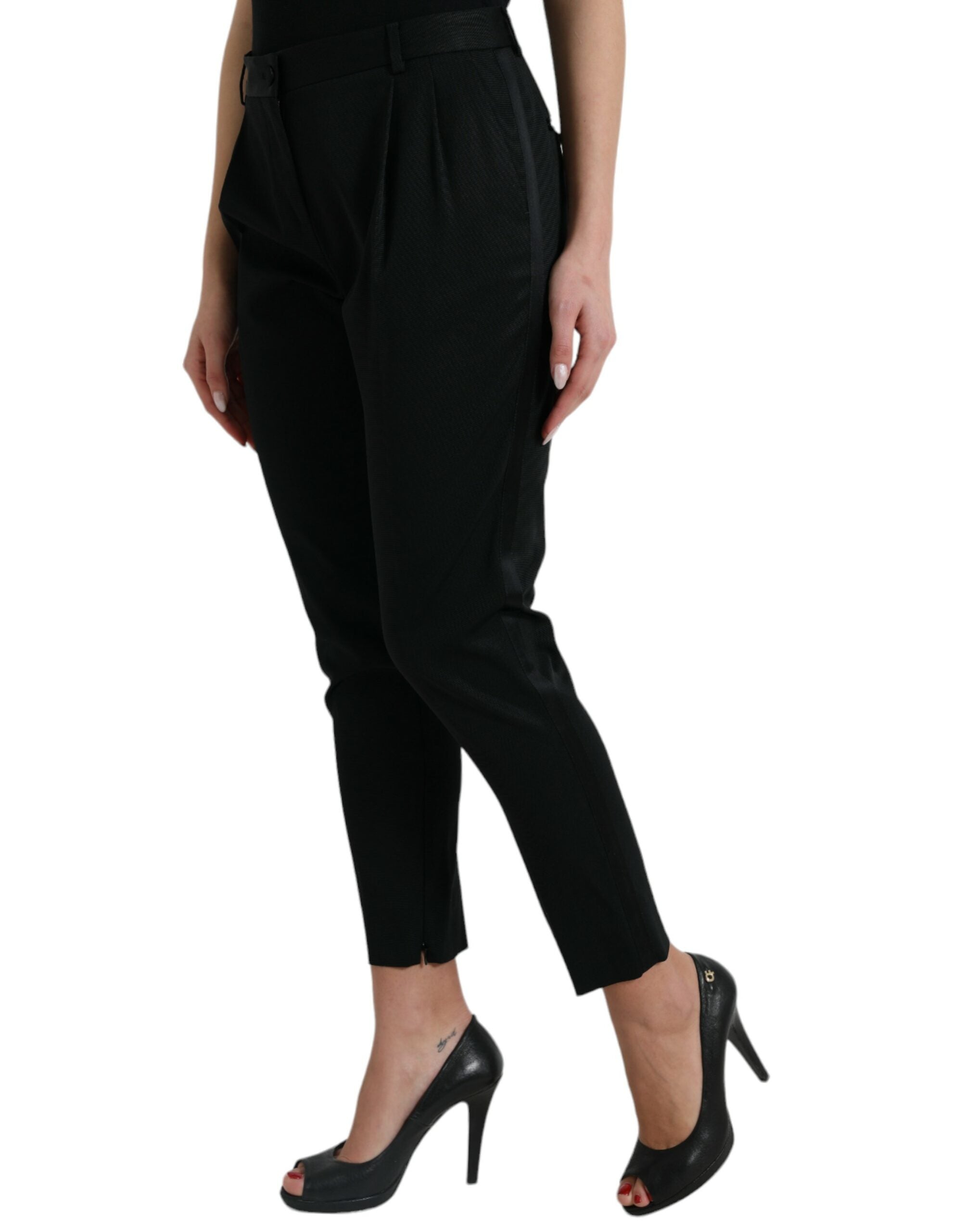 Dolce & Gabbana Schwarze Wollhose mit hoher Taille und konisch zulaufendem Schnitt-2