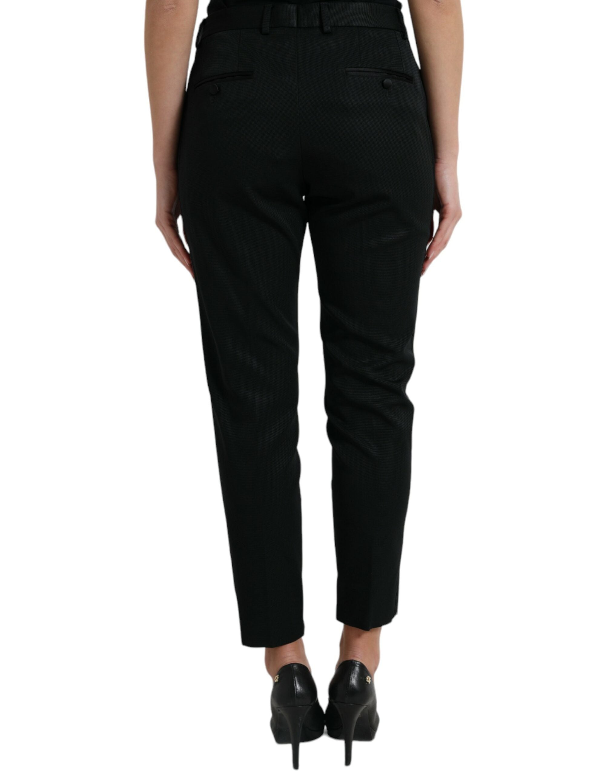 Dolce & Gabbana Schwarze Wollhose mit hoher Taille und konisch zulaufendem Schnitt-3