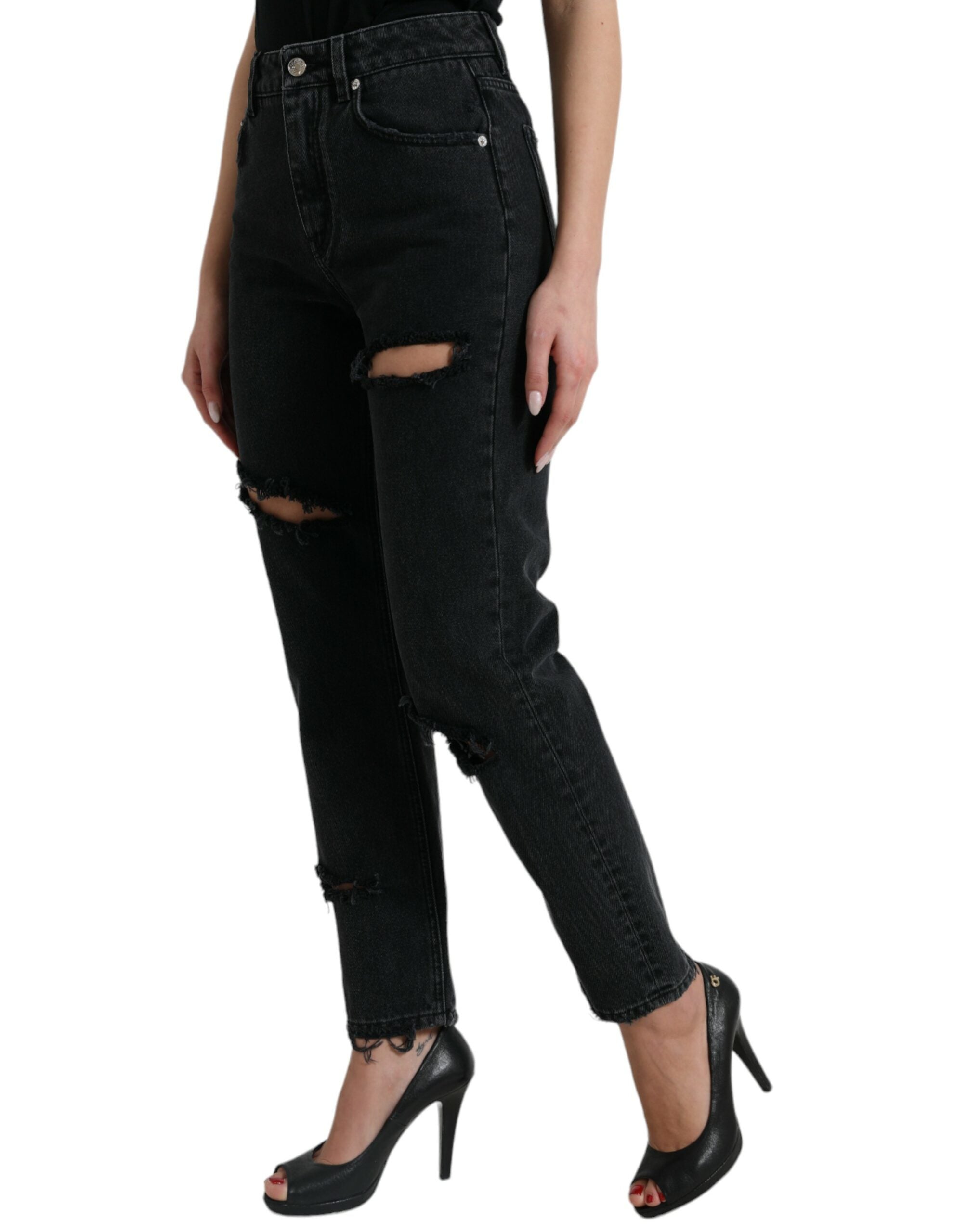 Dolce & Gabbana high-waisted black cotton jeans in distressed denim-2
