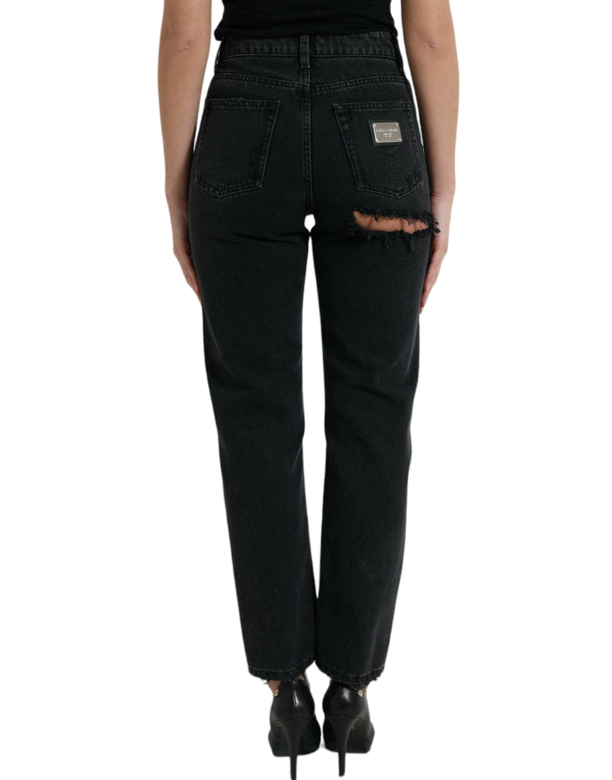 Dolce & Gabbana high-waisted black cotton jeans in distressed denim-3