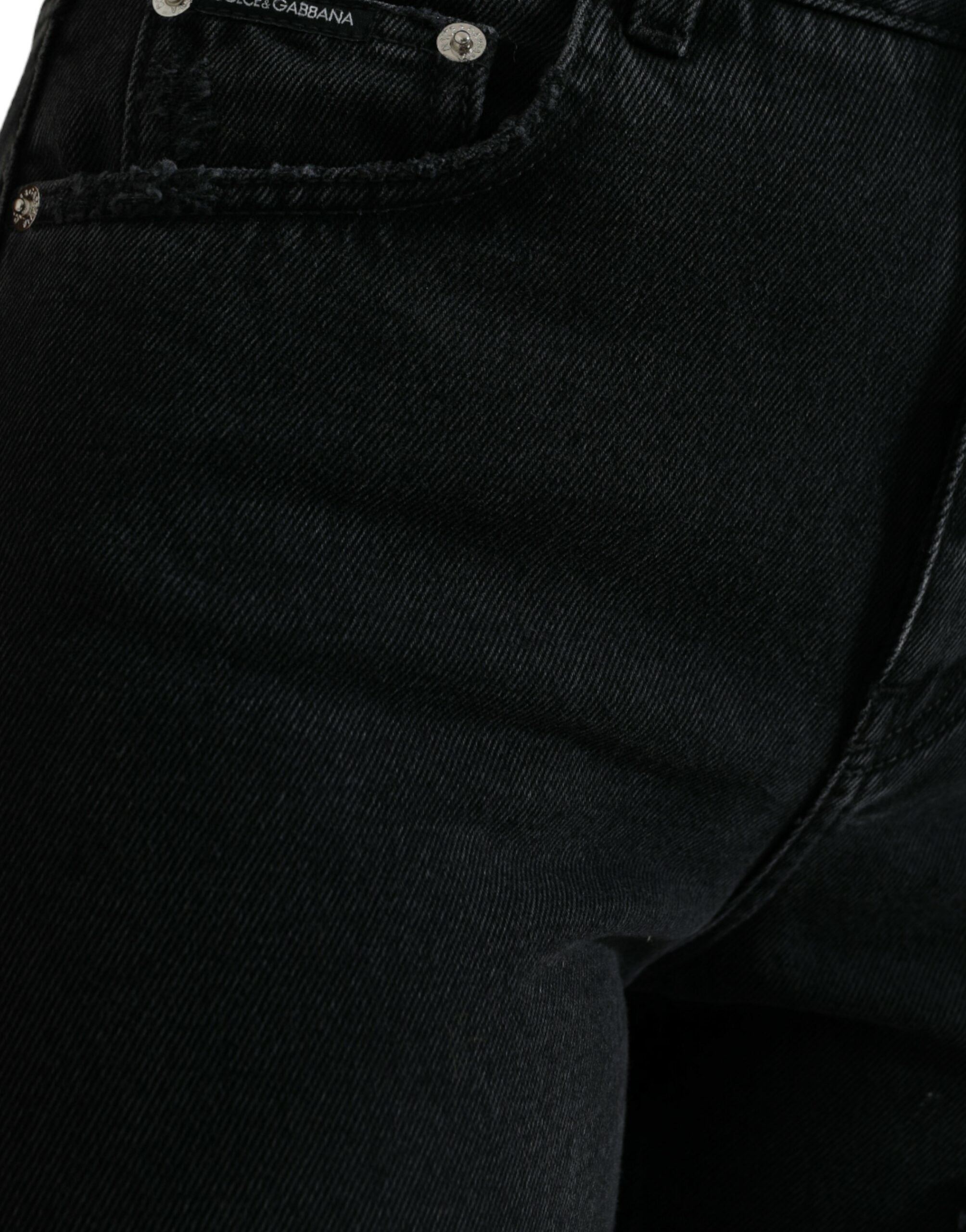 Dolce & Gabbana high-waisted black cotton jeans in distressed denim-4