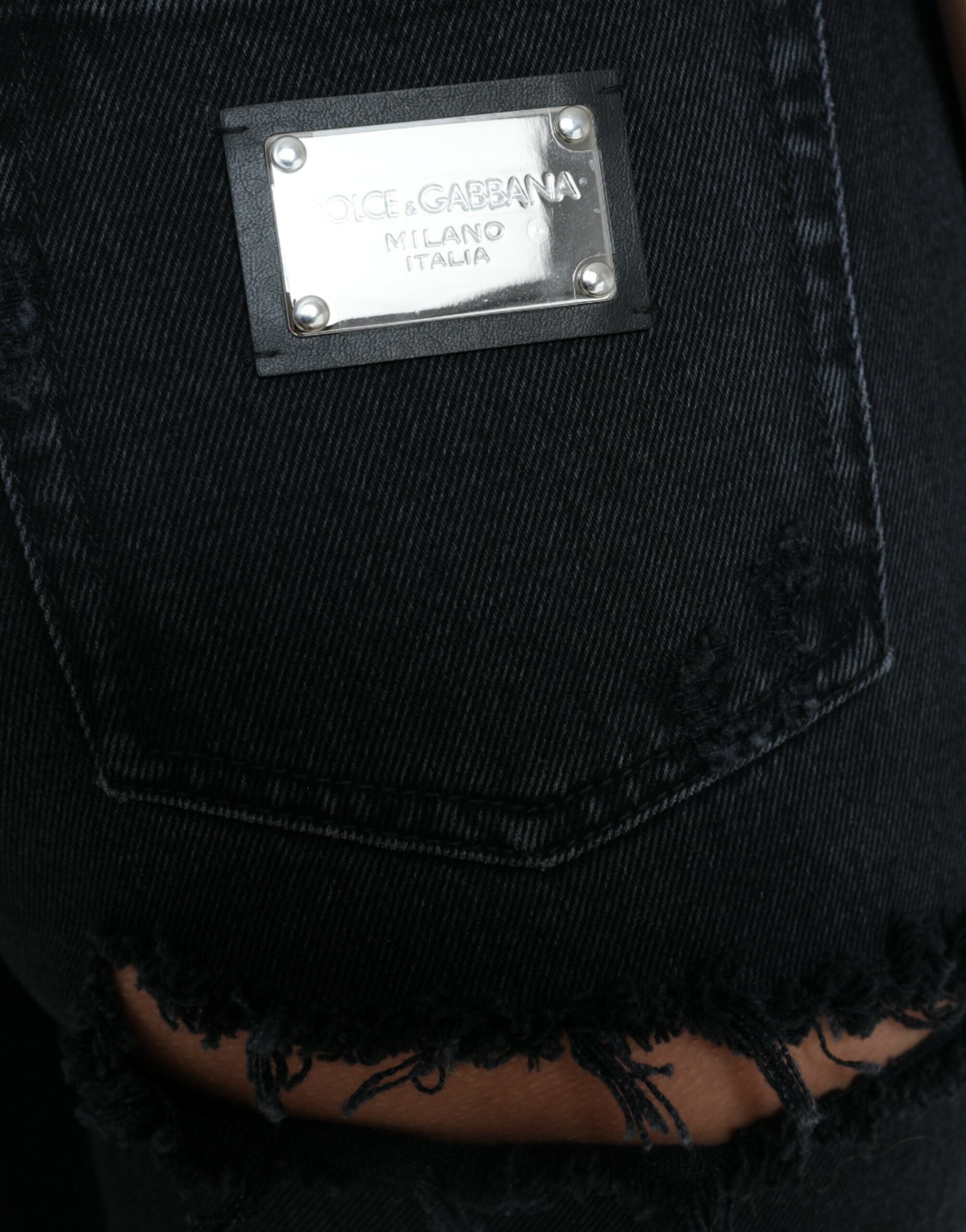 Dolce & Gabbana high-waisted black cotton jeans in distressed denim-5