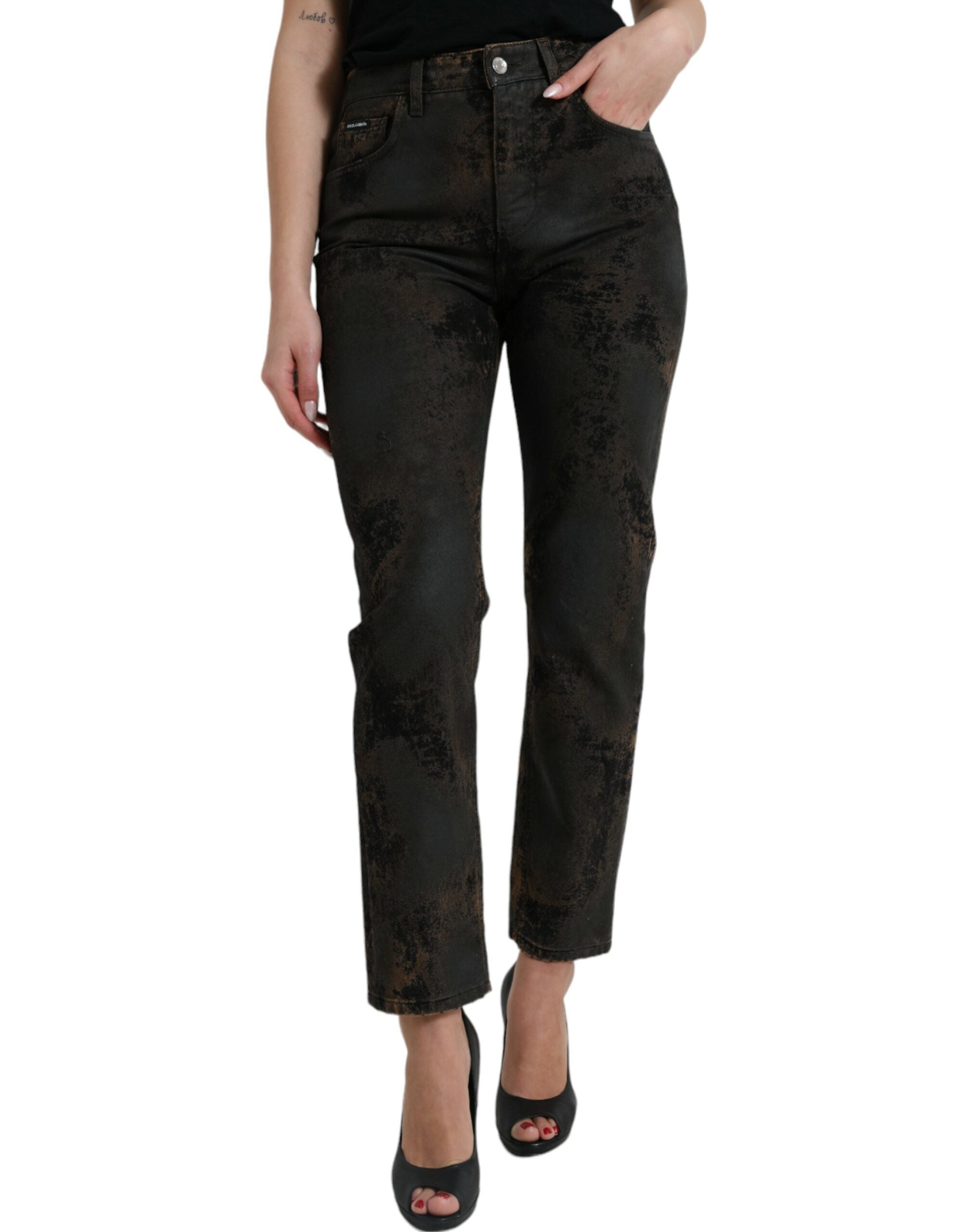 Vaqueros BOYFRIEND marrones Dolce & Gabbana en denim de algodón con cintura media-1