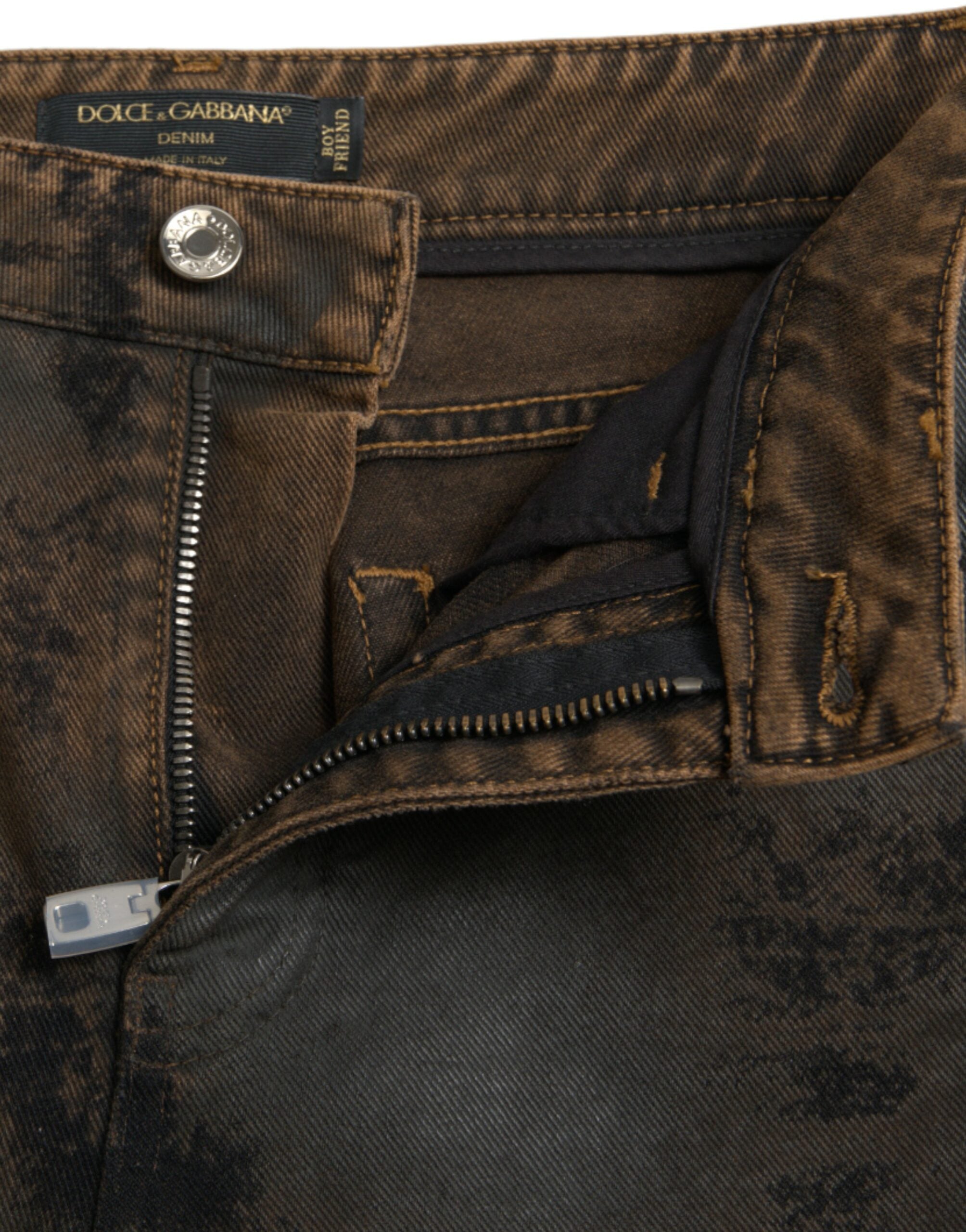Vaqueros BOYFRIEND marrones Dolce & Gabbana en denim de algodón con cintura media-5