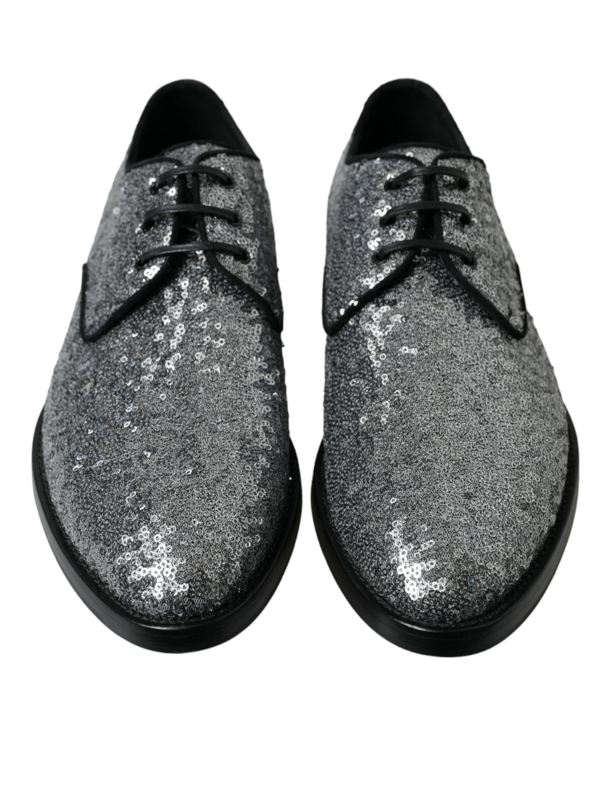 Dolce & Gabbana Silver Sequin Lace-Up Men's Derby Dress Shoes-2