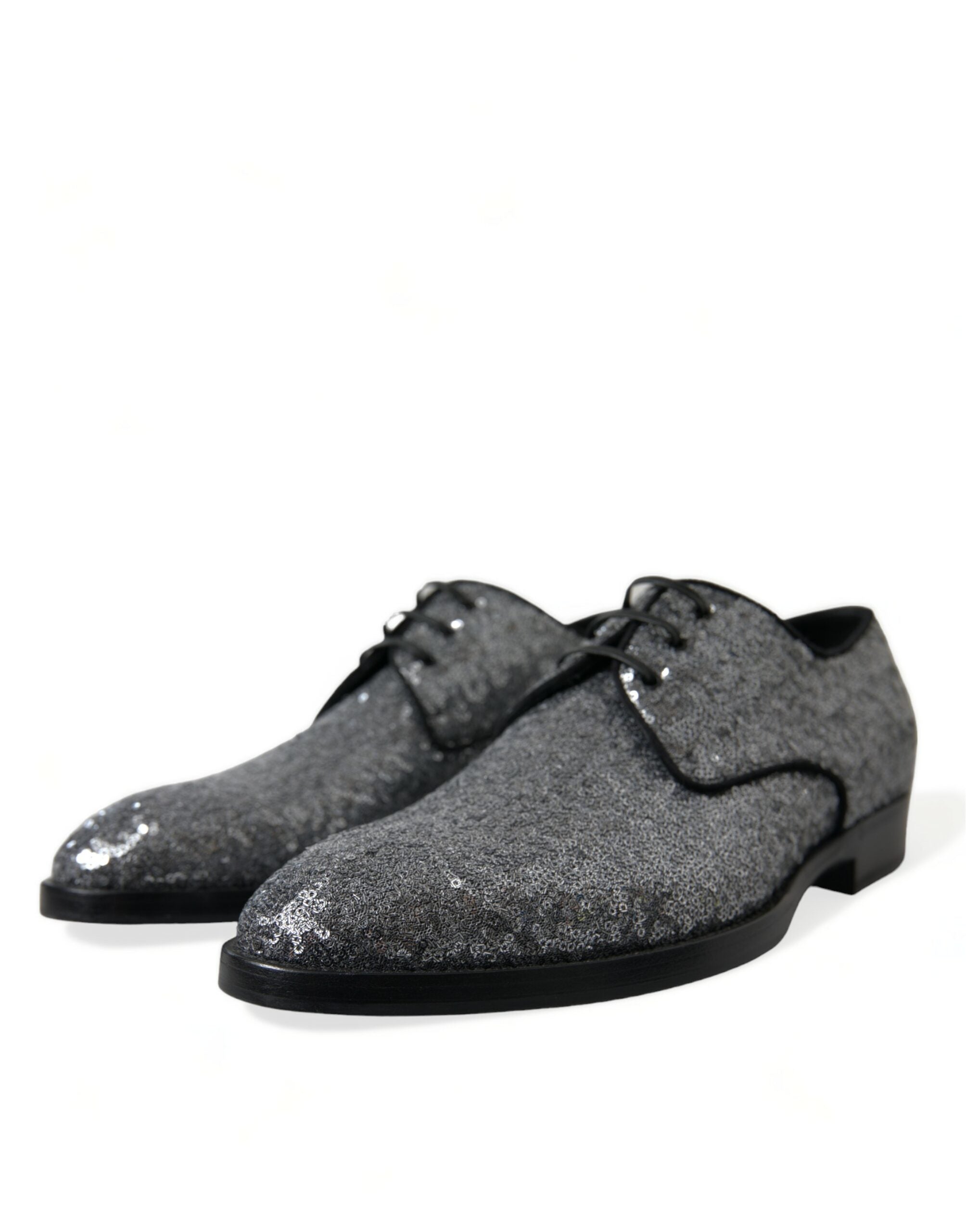 Dolce & Gabbana Silver Sequin Lace-Up Men's Derby Dress Shoes-3