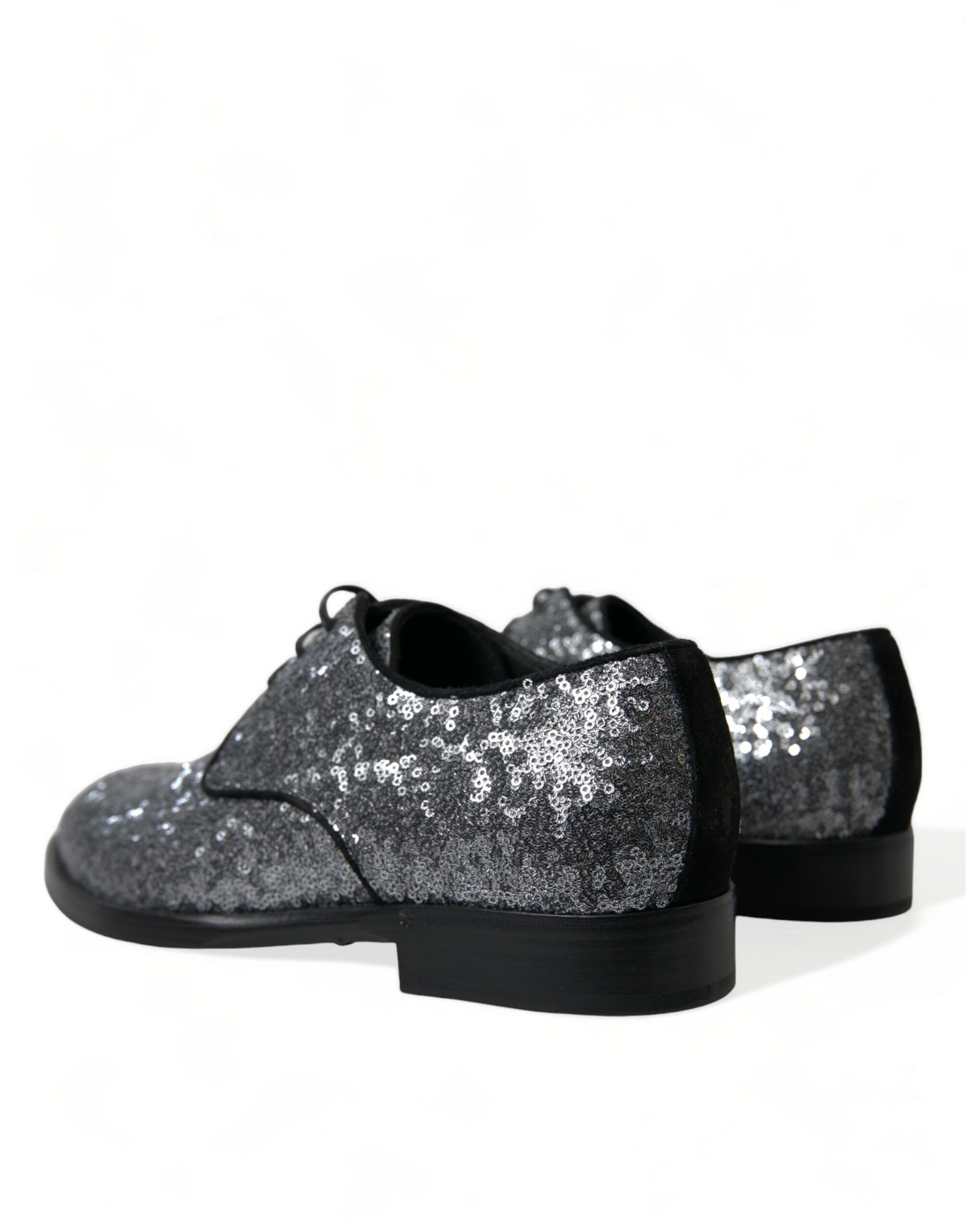 Dolce & Gabbana Silver Sequin Lace-Up Men's Derby Dress Shoes-4