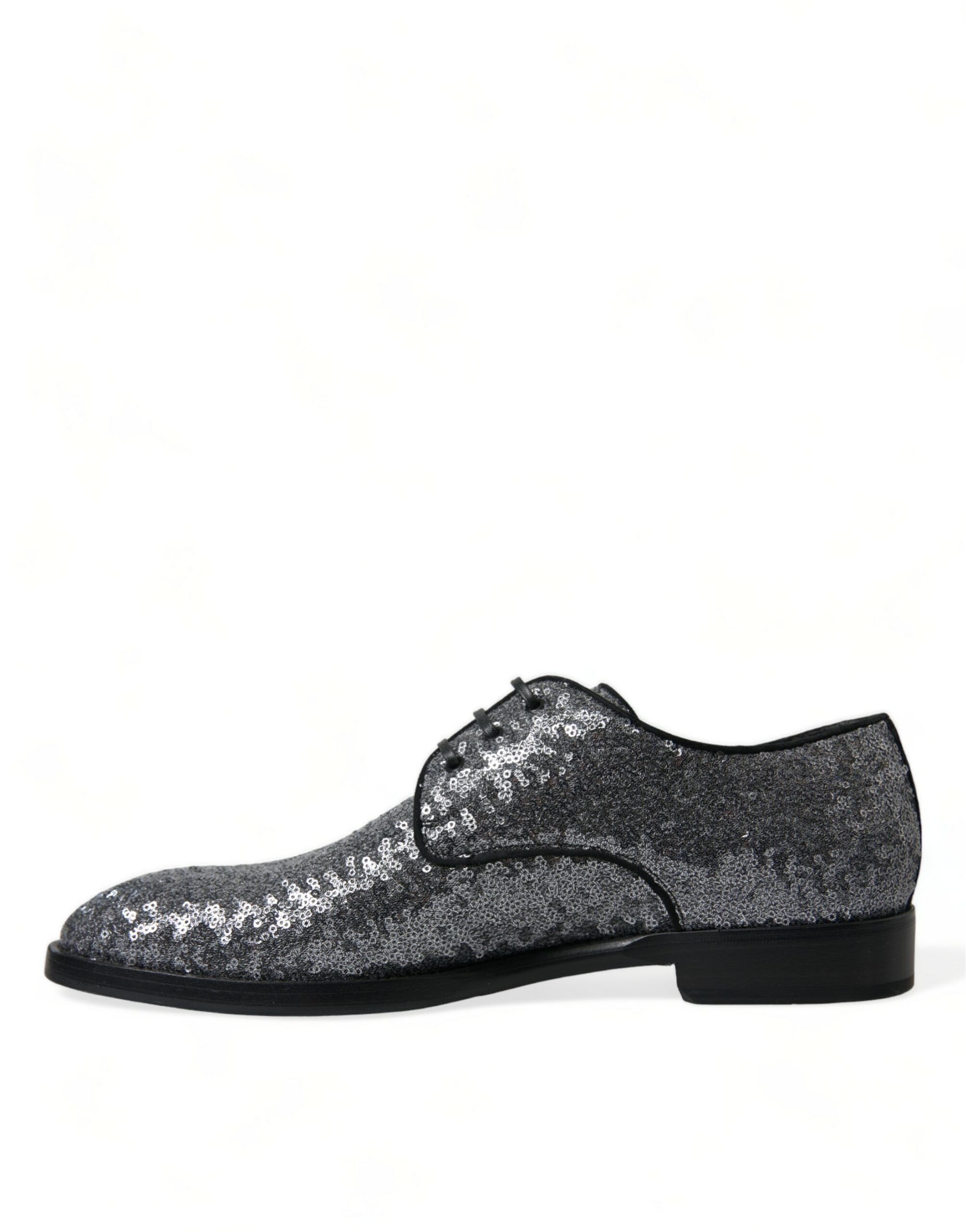 Dolce & Gabbana Silver Sequin Lace-Up Men's Derby Dress Shoes-5