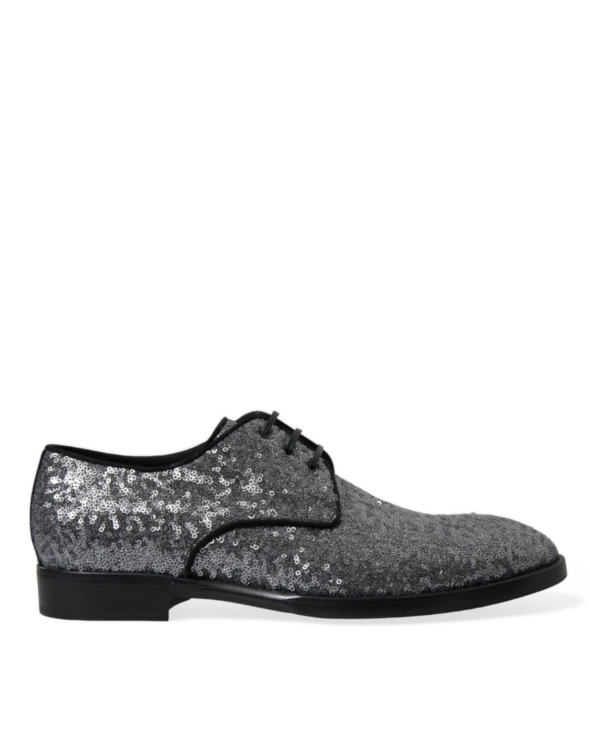 Dolce & Gabbana Silver Sequin Lace-Up Men's Derby Dress Shoes