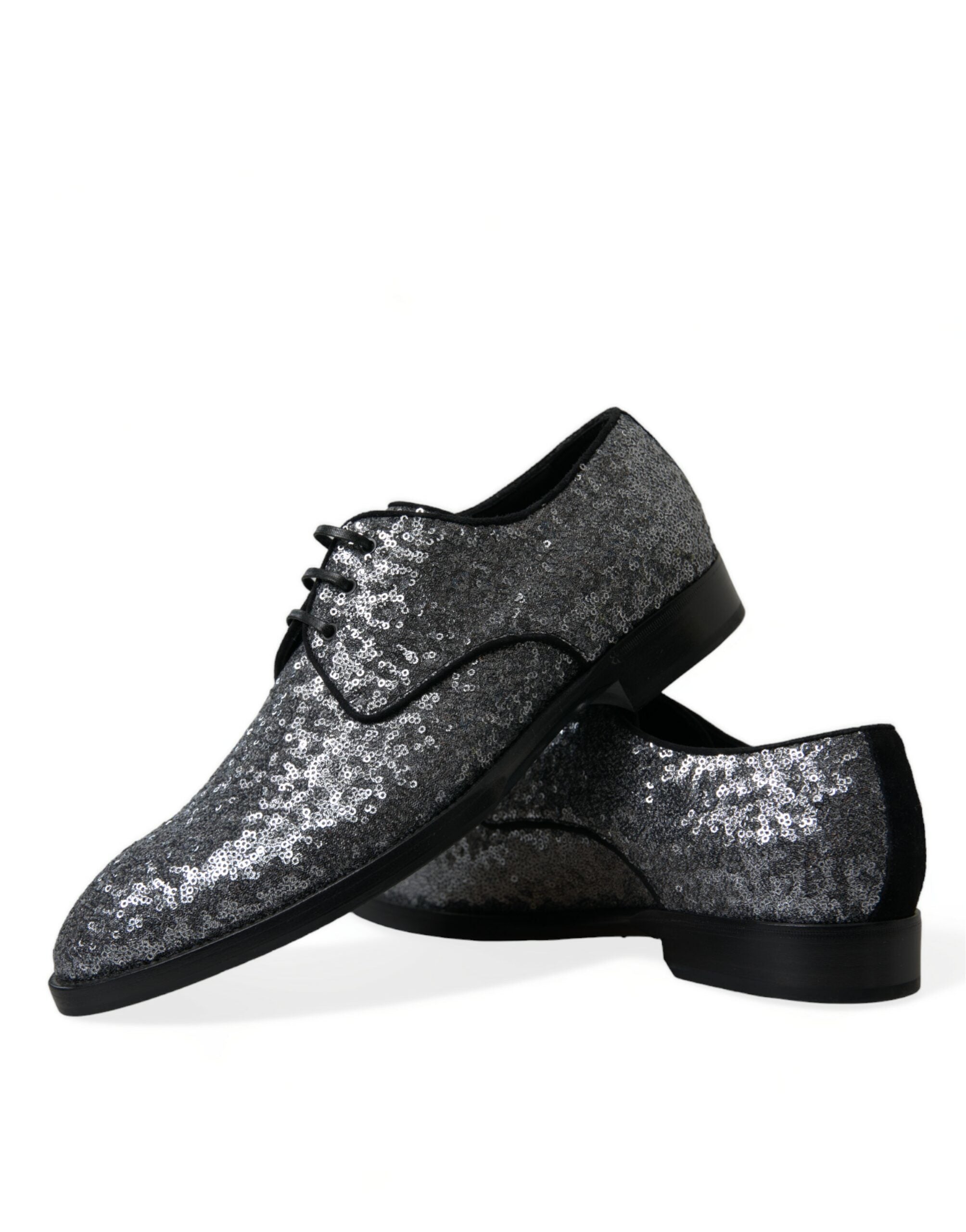 Dolce & Gabbana Silver Sequin Lace-Up Men's Derby Dress Shoes-7