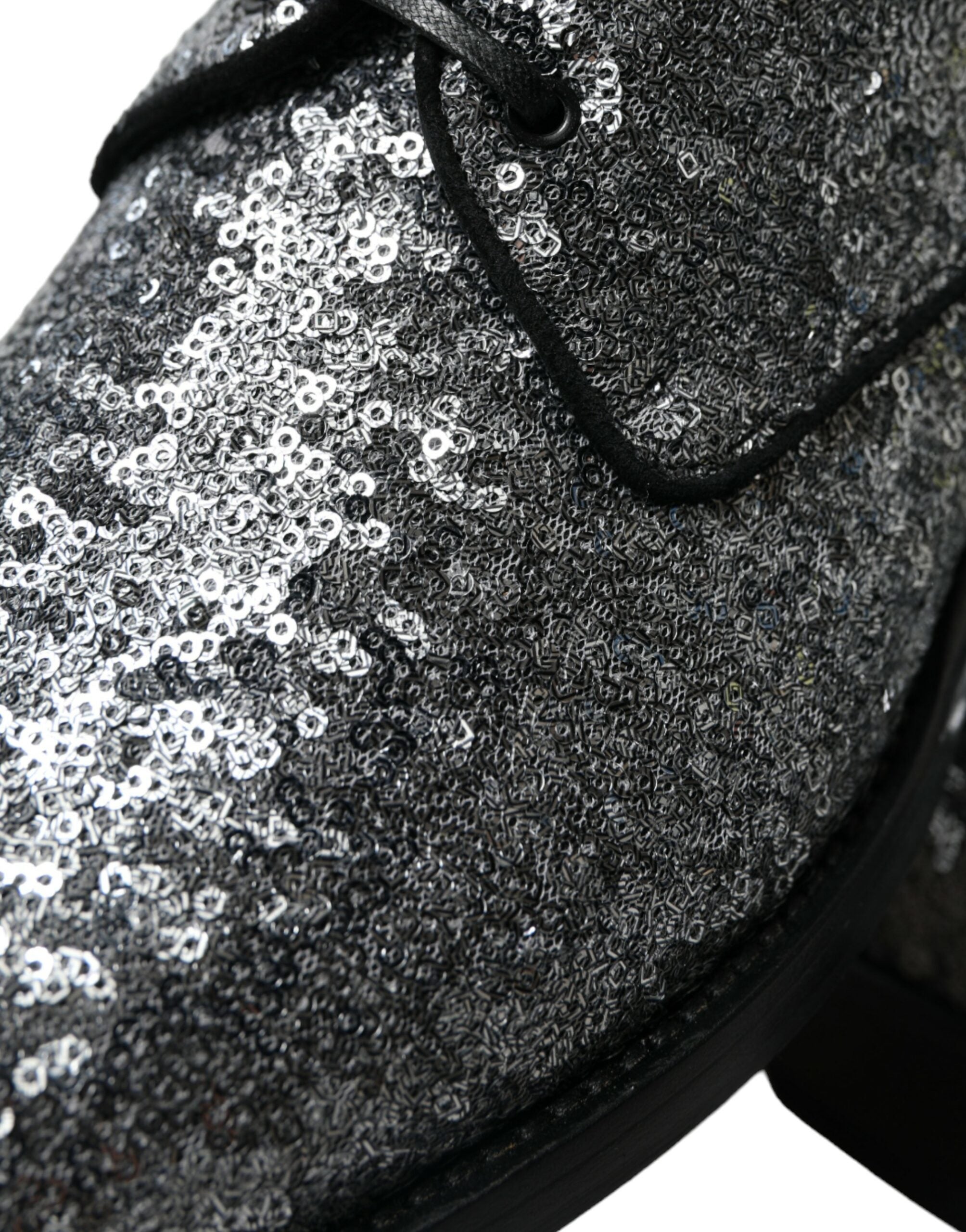 Dolce & Gabbana Silver Sequin Lace-Up Men's Derby Dress Shoes-8