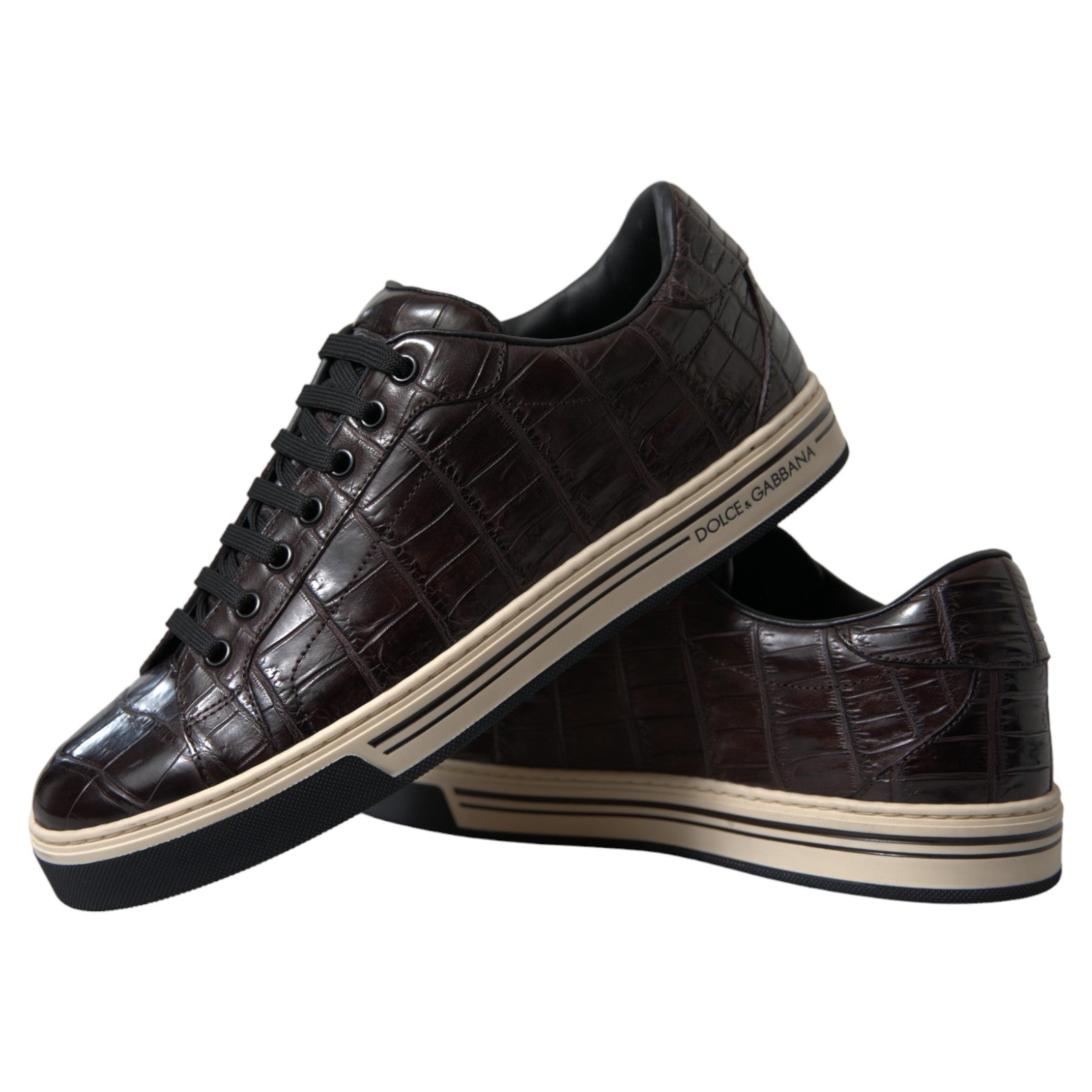 Dolce & Gabbana Brown Crocodile Exotic Leather Men's Casual Sneakers Shoes-6