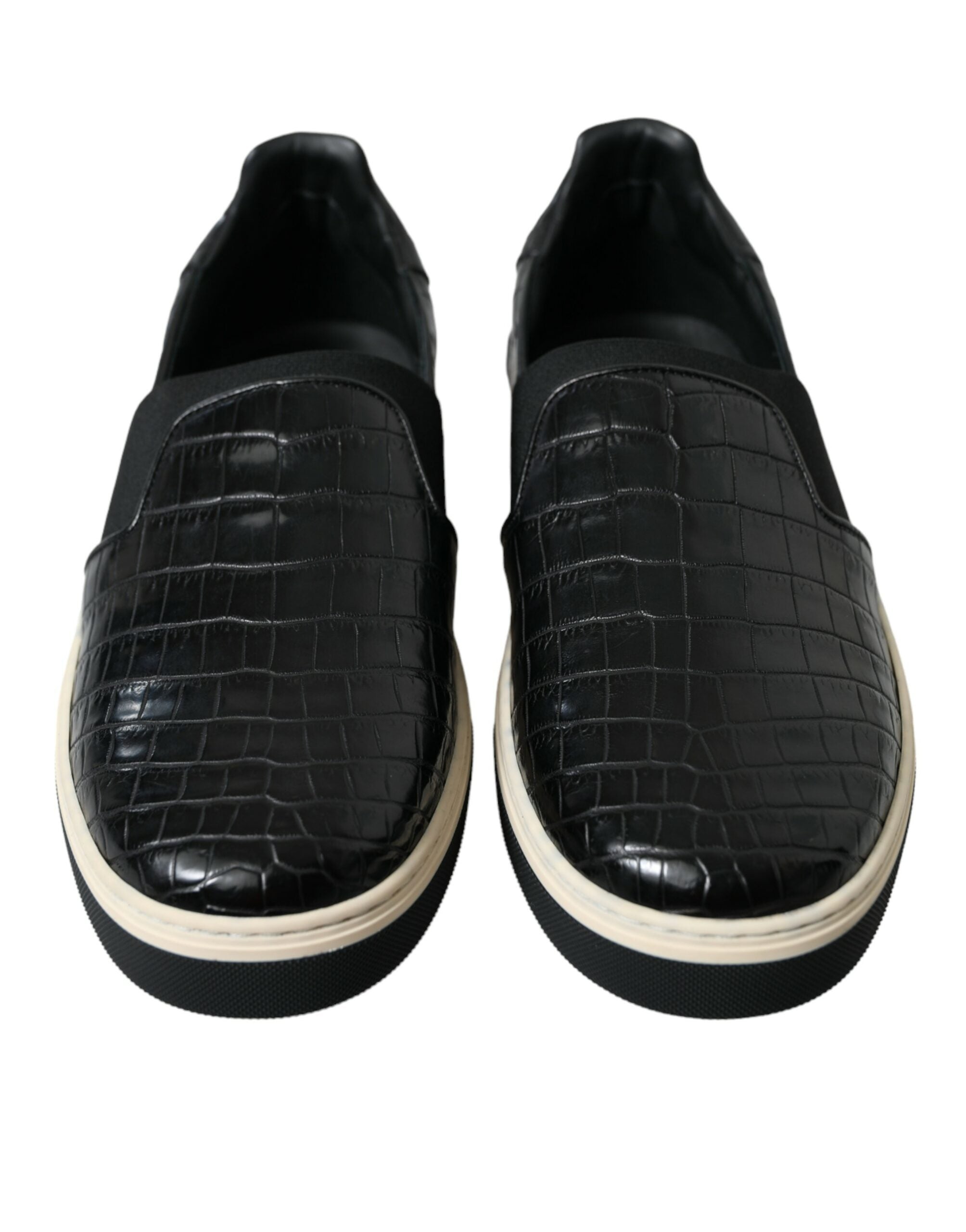 Dolce & Gabbana Schwarz Kroko Exotische Leder Turnschuhe Schuhe-2