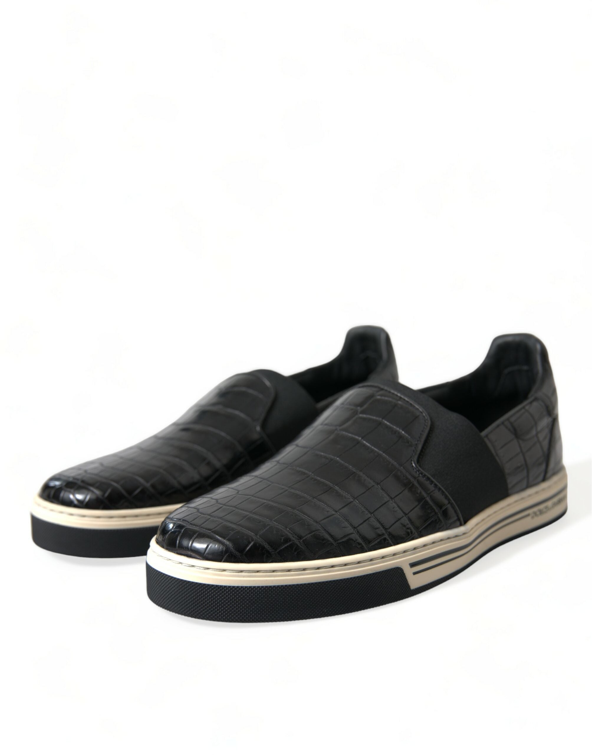 Dolce & Gabbana Schwarz Kroko Exotische Leder Turnschuhe Schuhe-3