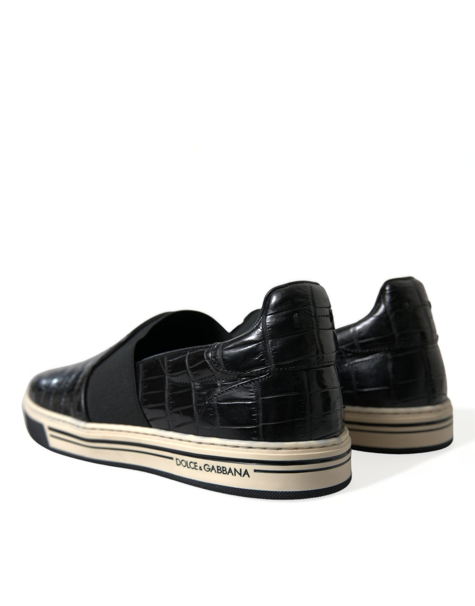 Dolce & Gabbana Schwarz Kroko Exotische Leder Turnschuhe Schuhe-4