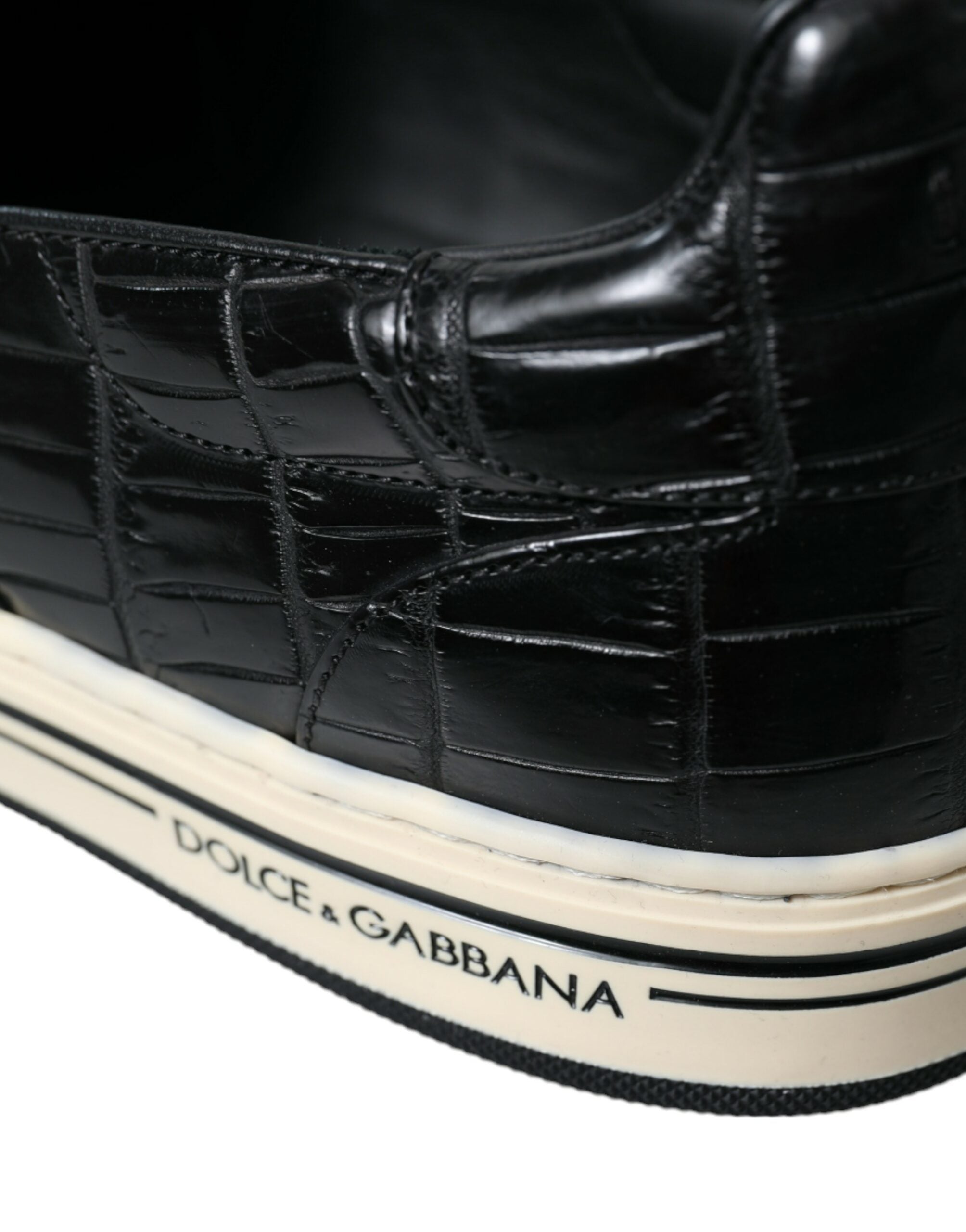 Dolce & Gabbana Schwarz Kroko Exotische Leder Turnschuhe Schuhe-5