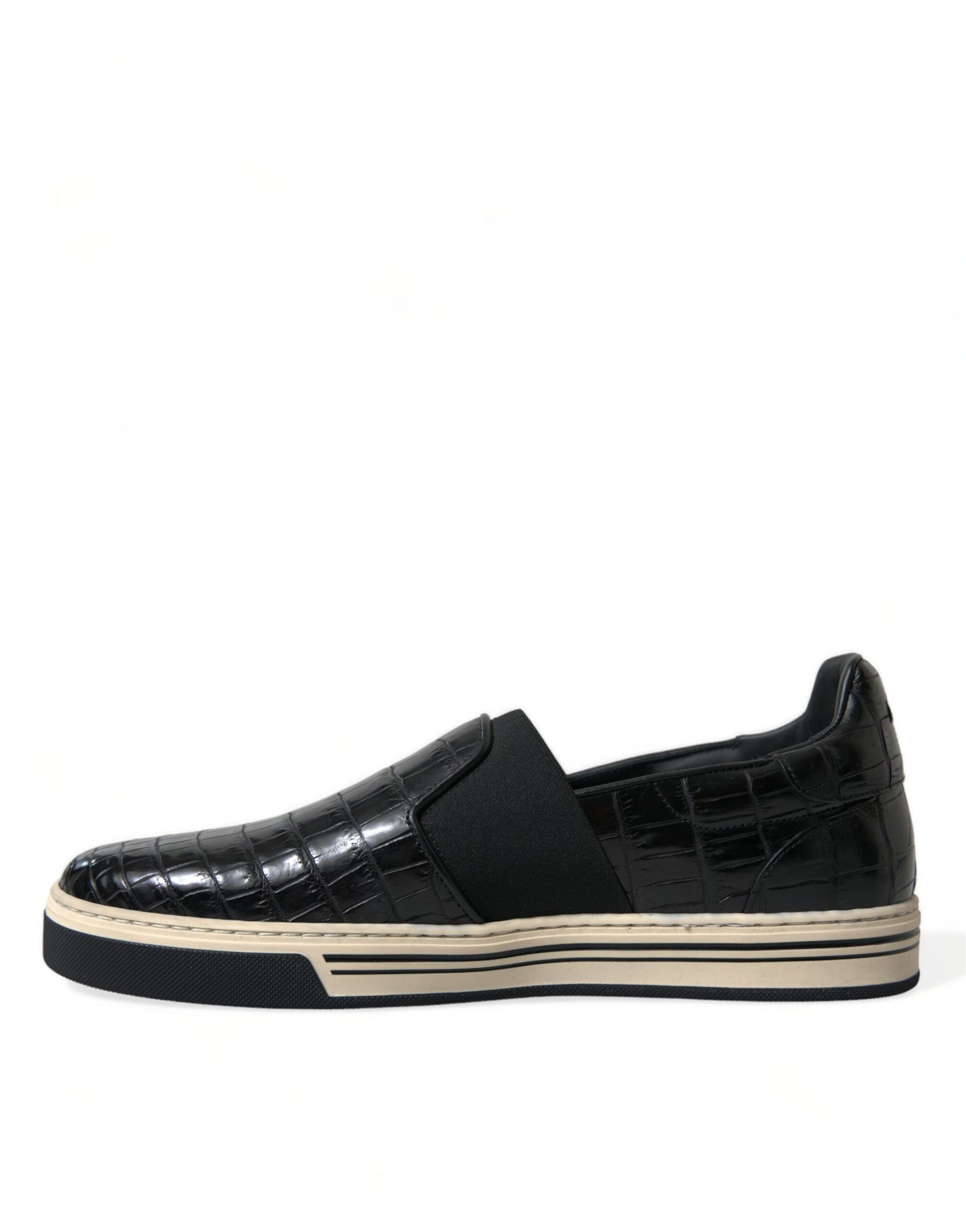 Dolce & Gabbana Schwarz Kroko Exotische Leder Turnschuhe Schuhe-6