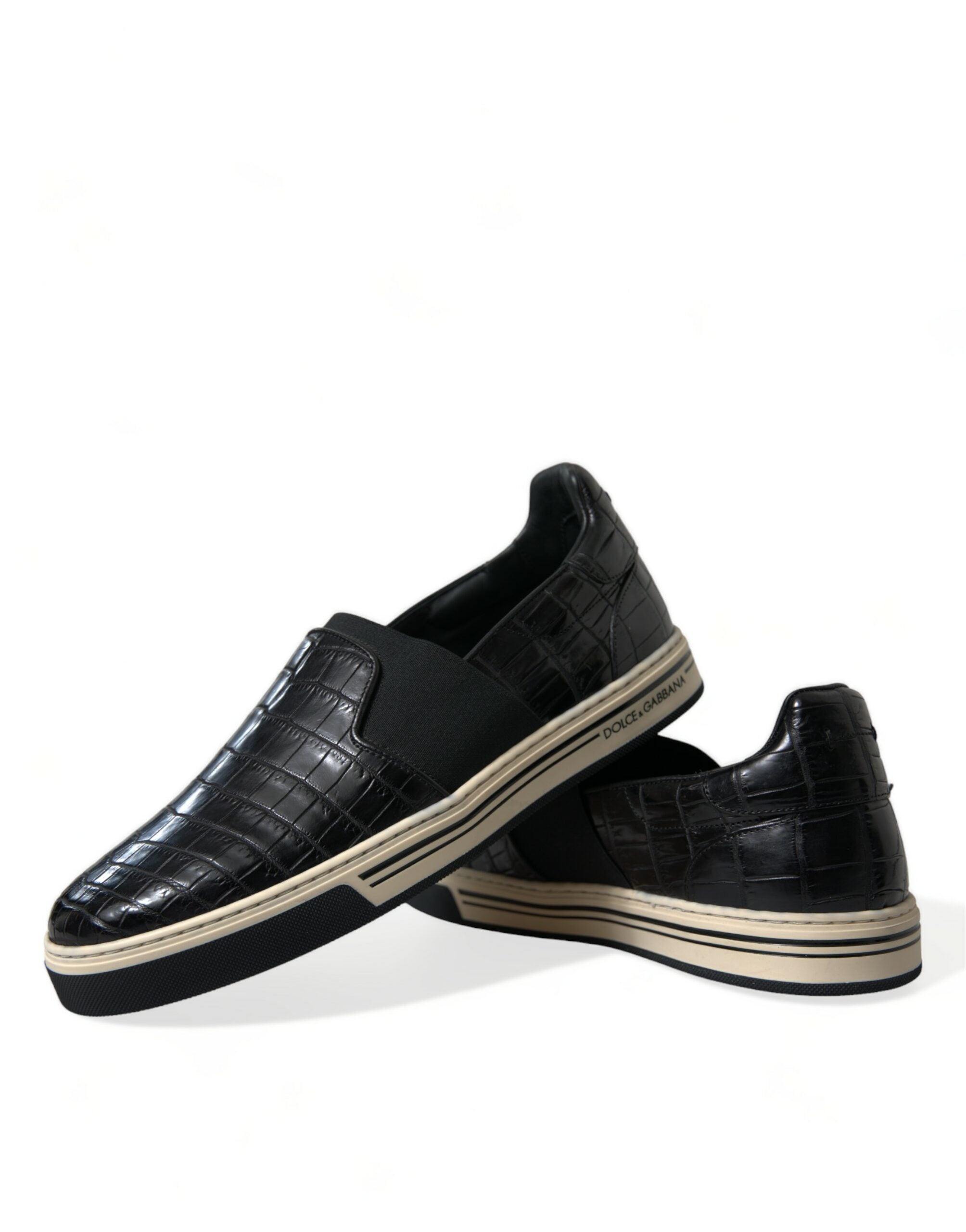 Dolce & Gabbana Schwarz Kroko Exotische Leder Turnschuhe Schuhe-8