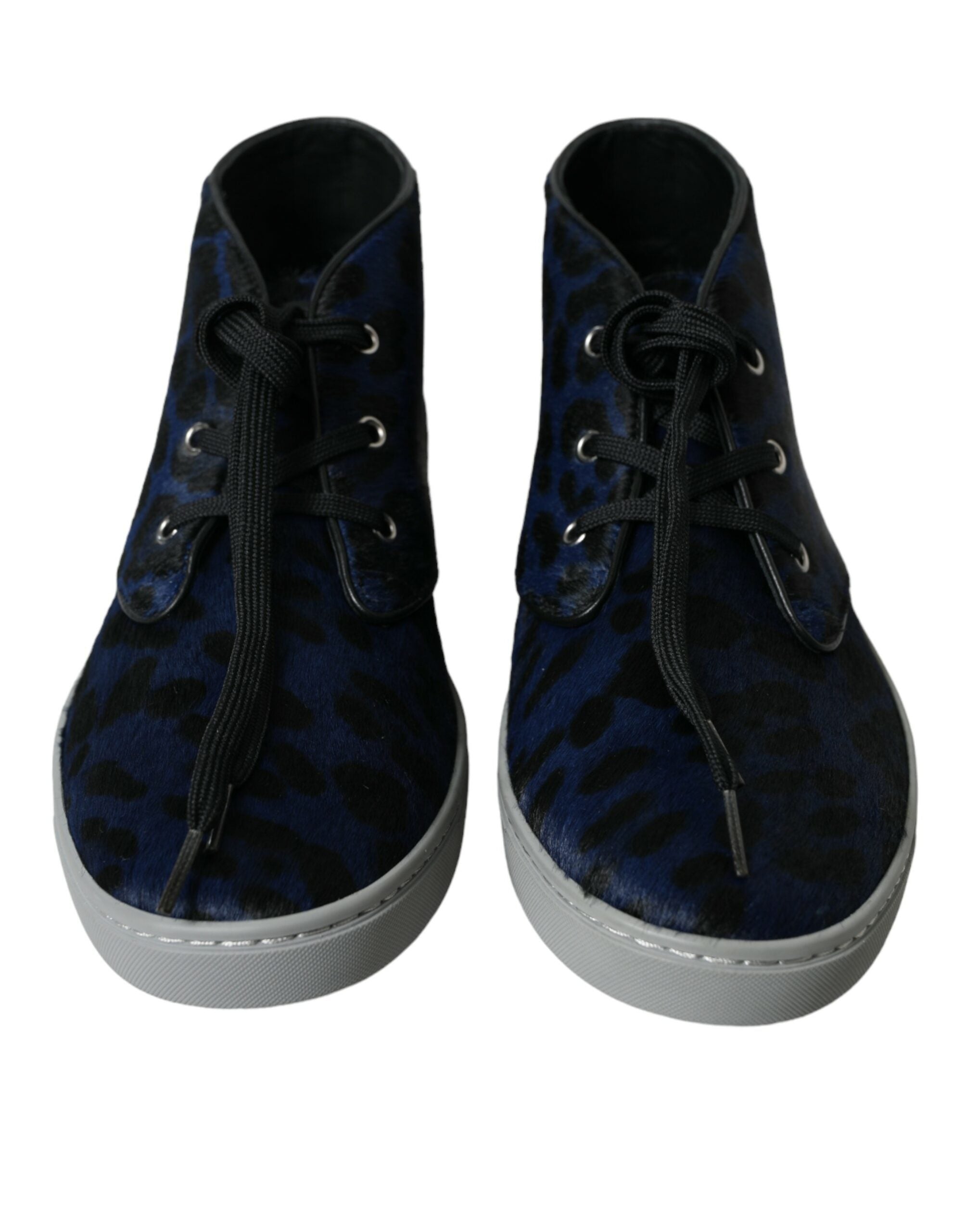 Dolce & Gabbana Blaue Kalbsleder Leopard Mid Top Sneakers Schuhe-2