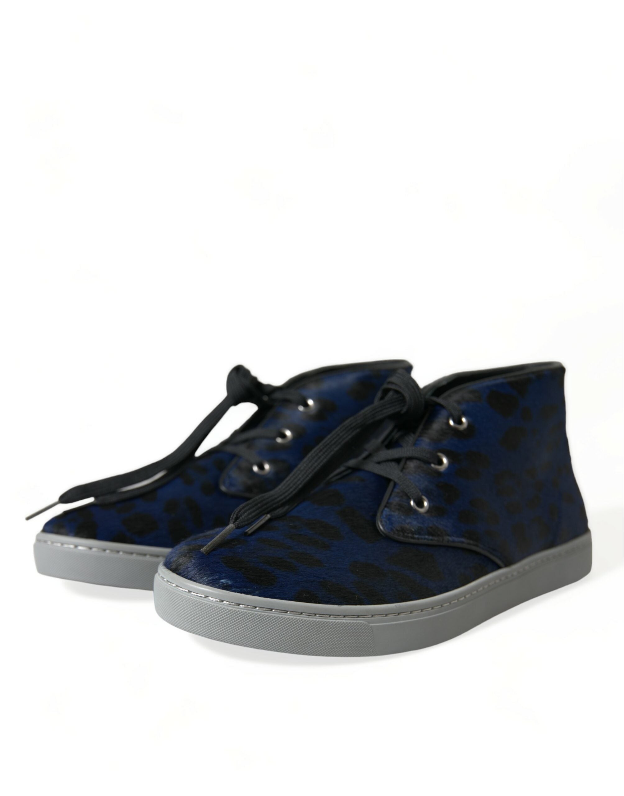 Dolce & Gabbana Blaue Kalbsleder Leopard Mid Top Sneakers Schuhe-3