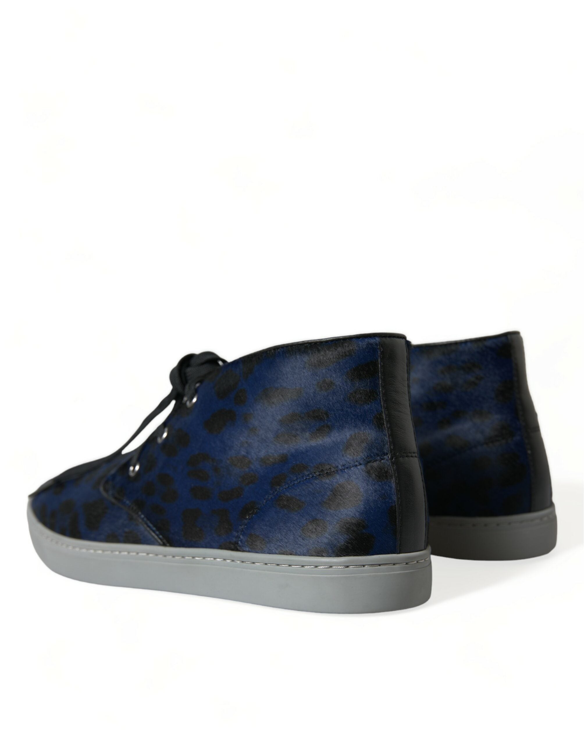 Dolce & Gabbana Blaue Kalbsleder Leopard Mid Top Sneakers Schuhe-4