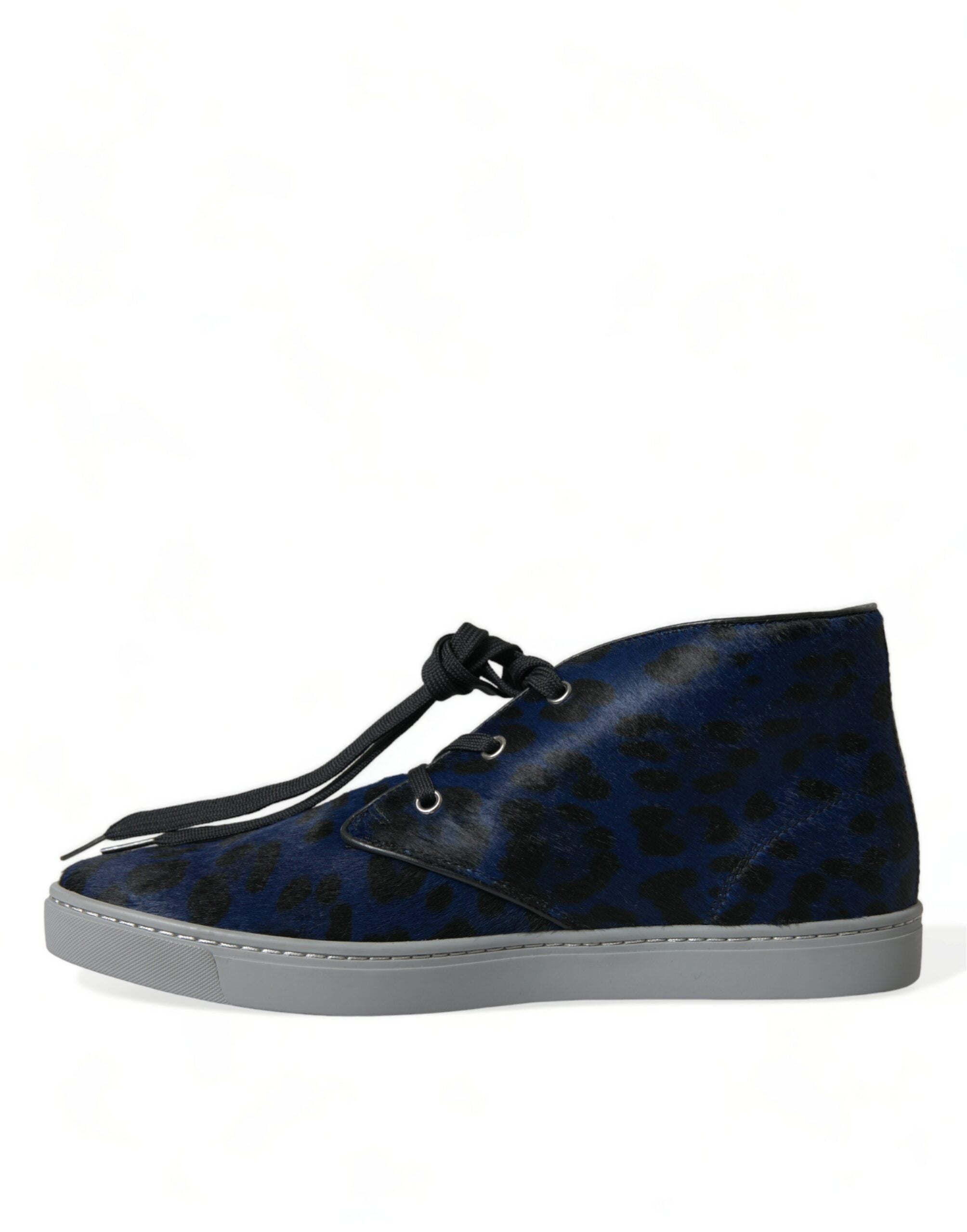Dolce & Gabbana Blaue Kalbsleder Leopard Mid Top Sneakers Schuhe-5