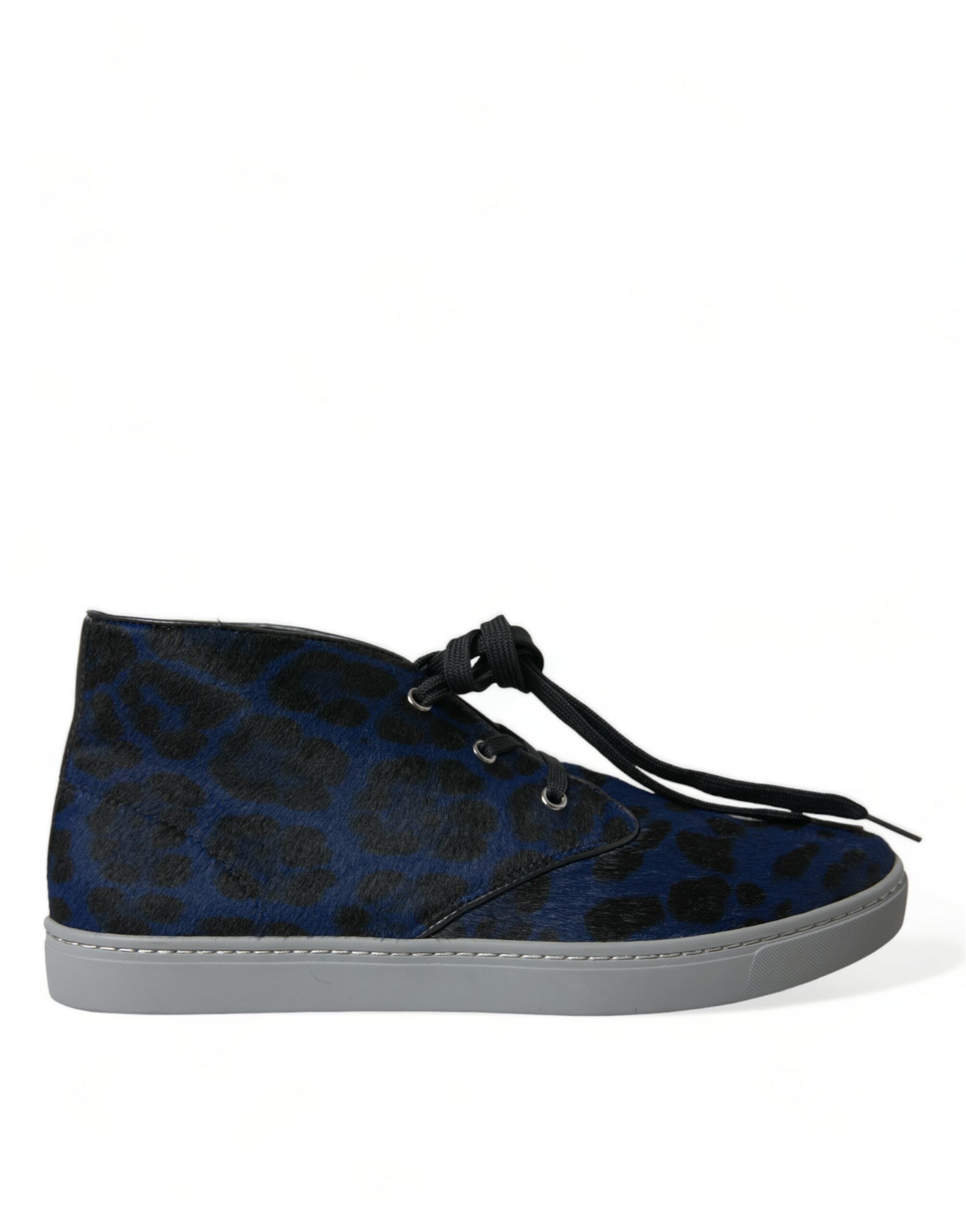 Dolce & Gabbana Blue Calf Leather Leopard Mid Top Sneakers Shoes