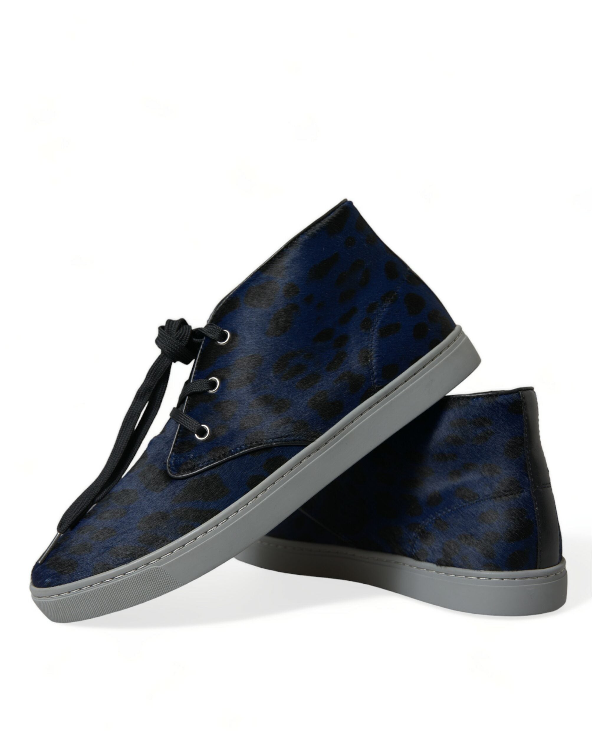 Dolce & Gabbana Blaue Kalbsleder Leopard Mid Top Sneakers Schuhe-7