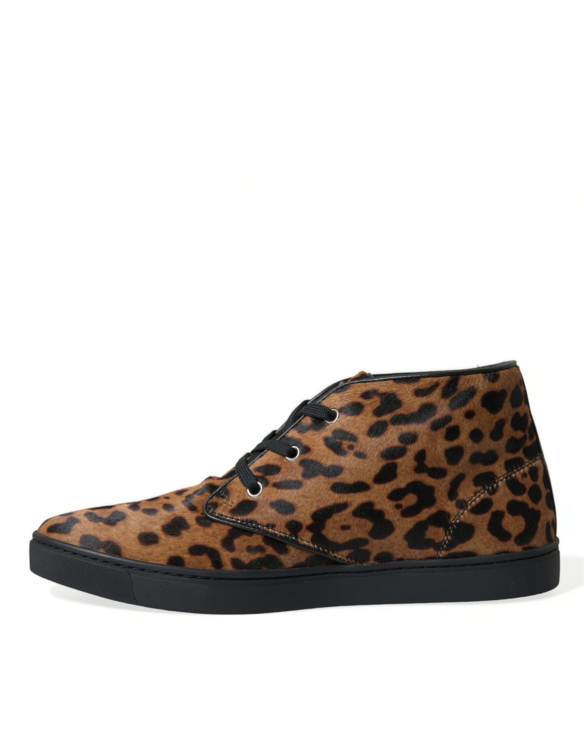 Dolce & Gabbana Braun Leopard Pony Haar Leder Turnschuhe Schuhe-5