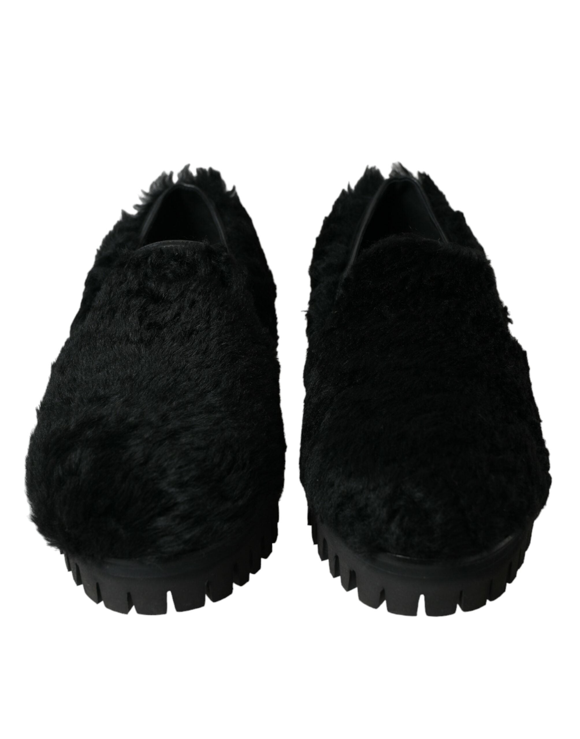 Dolce & Gabbana Black Fur Leather Slippers Dress Shoes-2