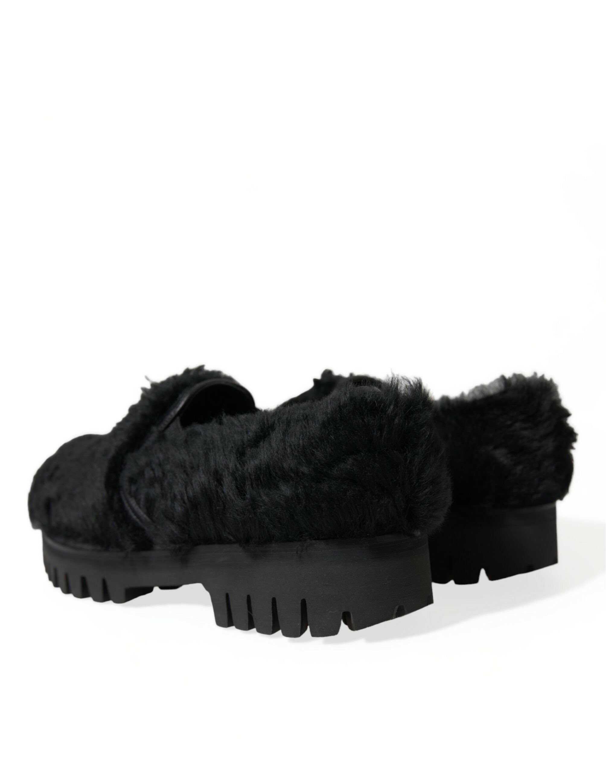 Dolce & Gabbana Black Fur Leather Slippers Dress Shoes-4