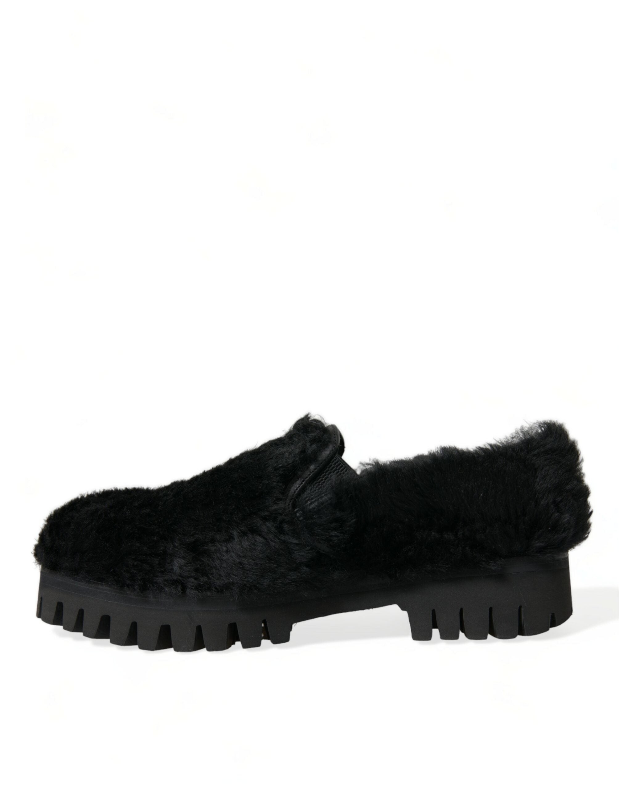 Dolce & Gabbana Black Fur Leather Slippers Dress Shoes-5