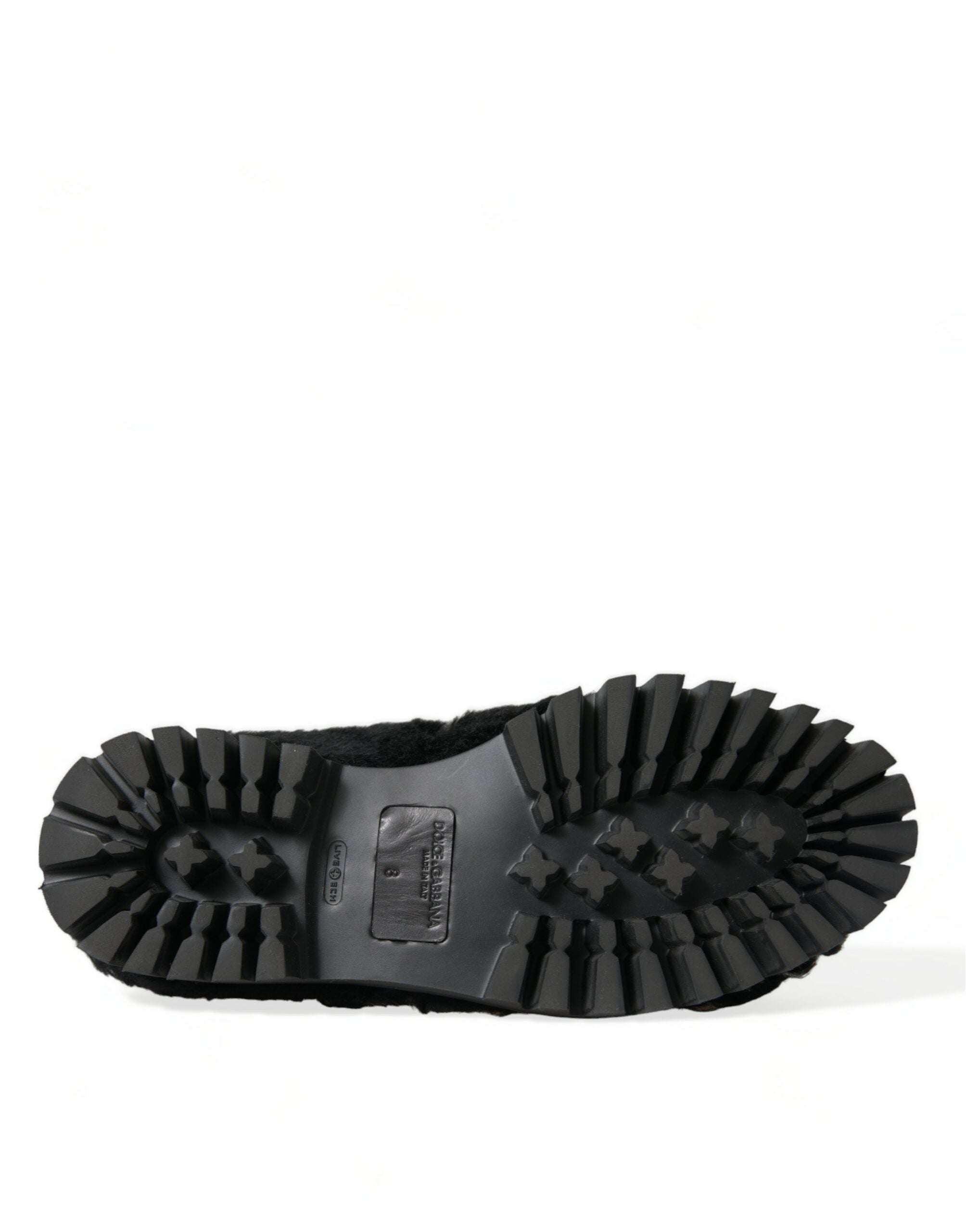 Dolce & Gabbana Black Fur Leather Slippers Dress Shoes-6