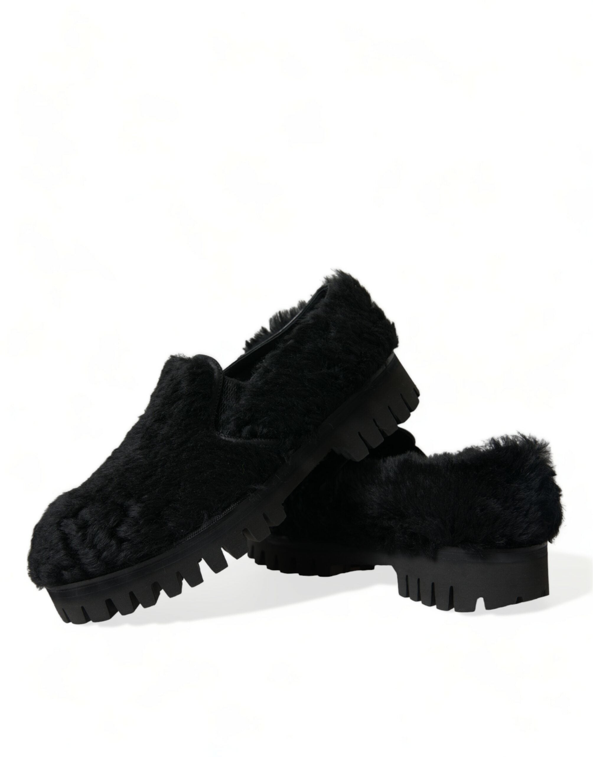 Dolce & Gabbana Black Fur Leather Slippers Dress Shoes-7